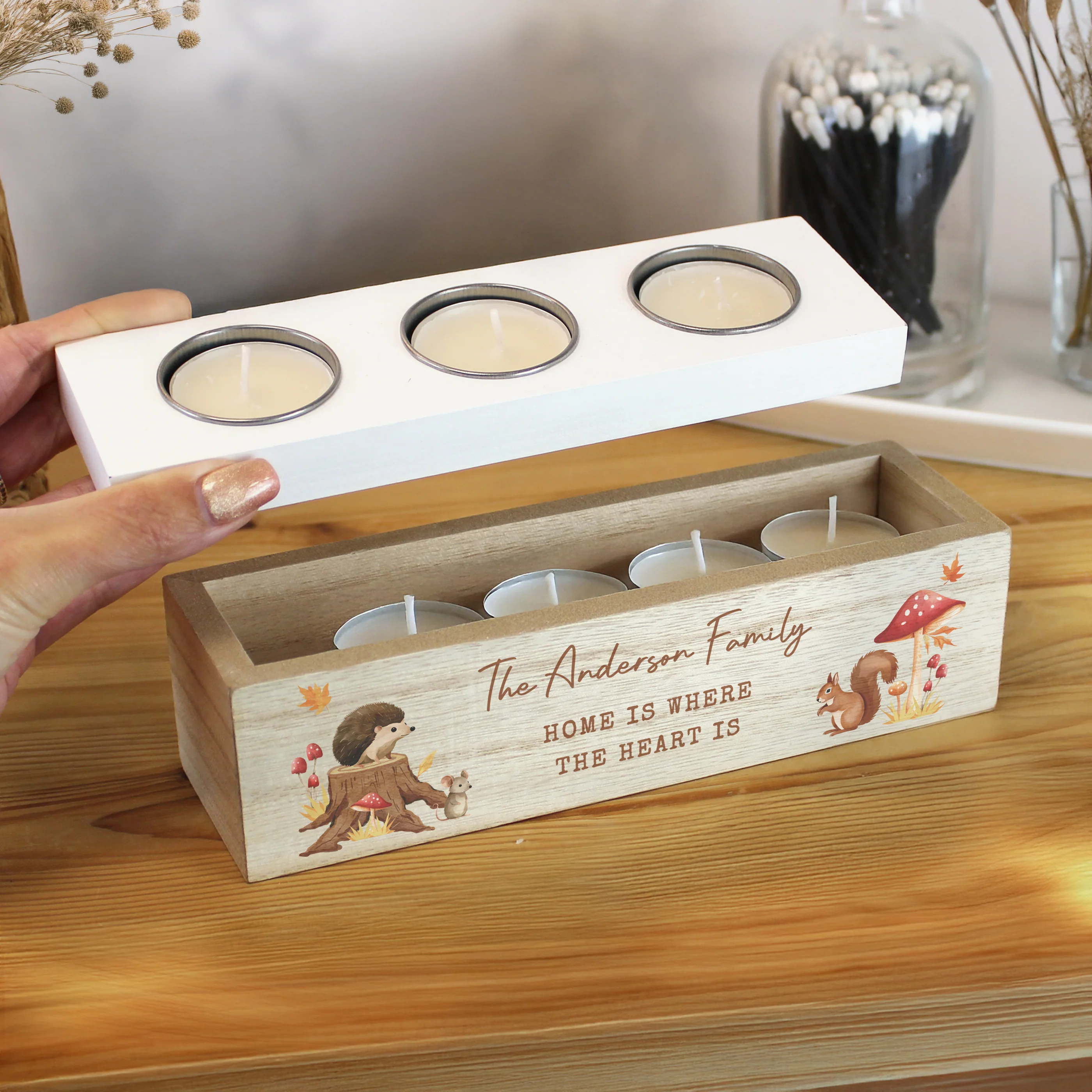 Personalised Autumn Triple Tea Light Box - Image 2