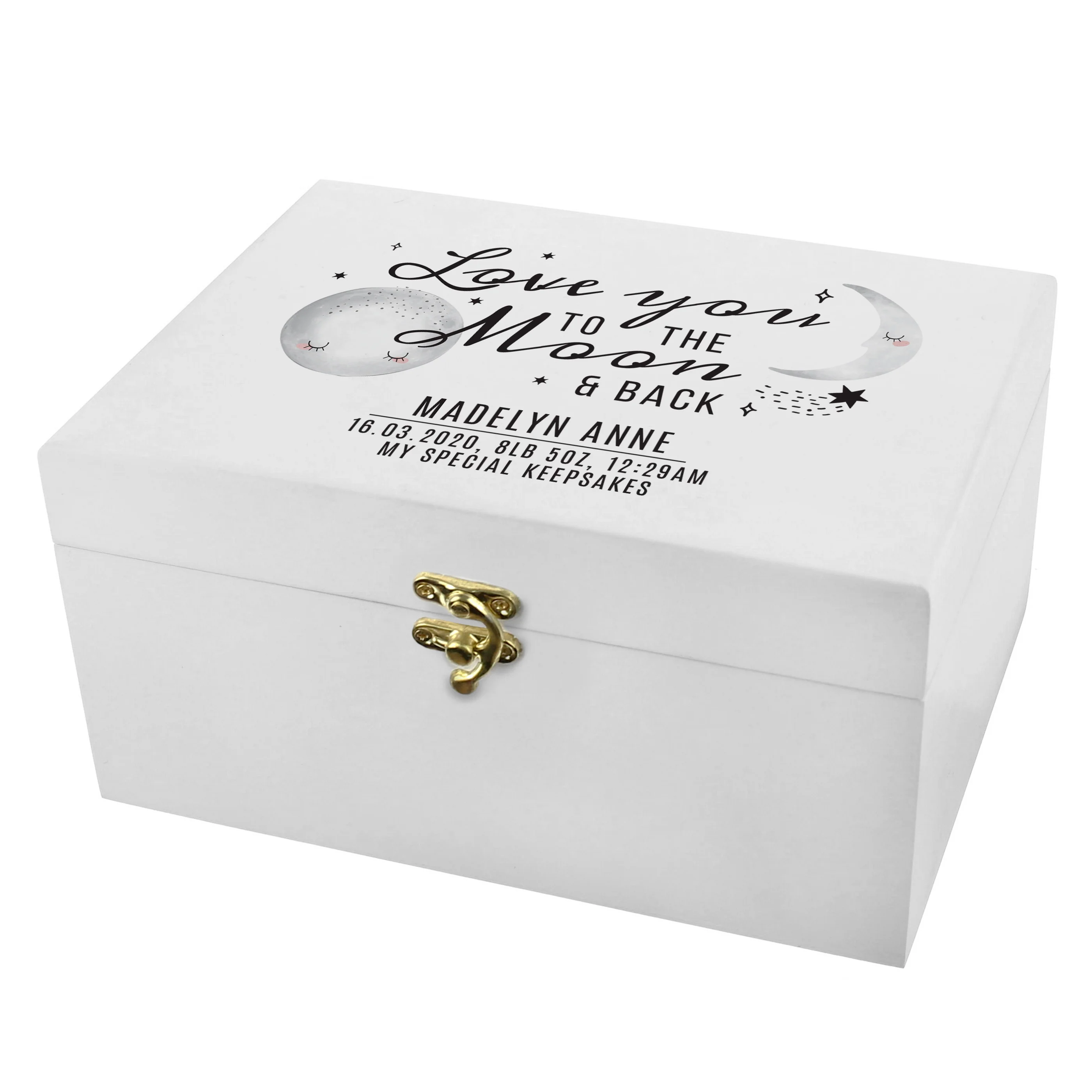 Personalised Baby To The Moon and Back White Wooden Keepsake Box - Image 2