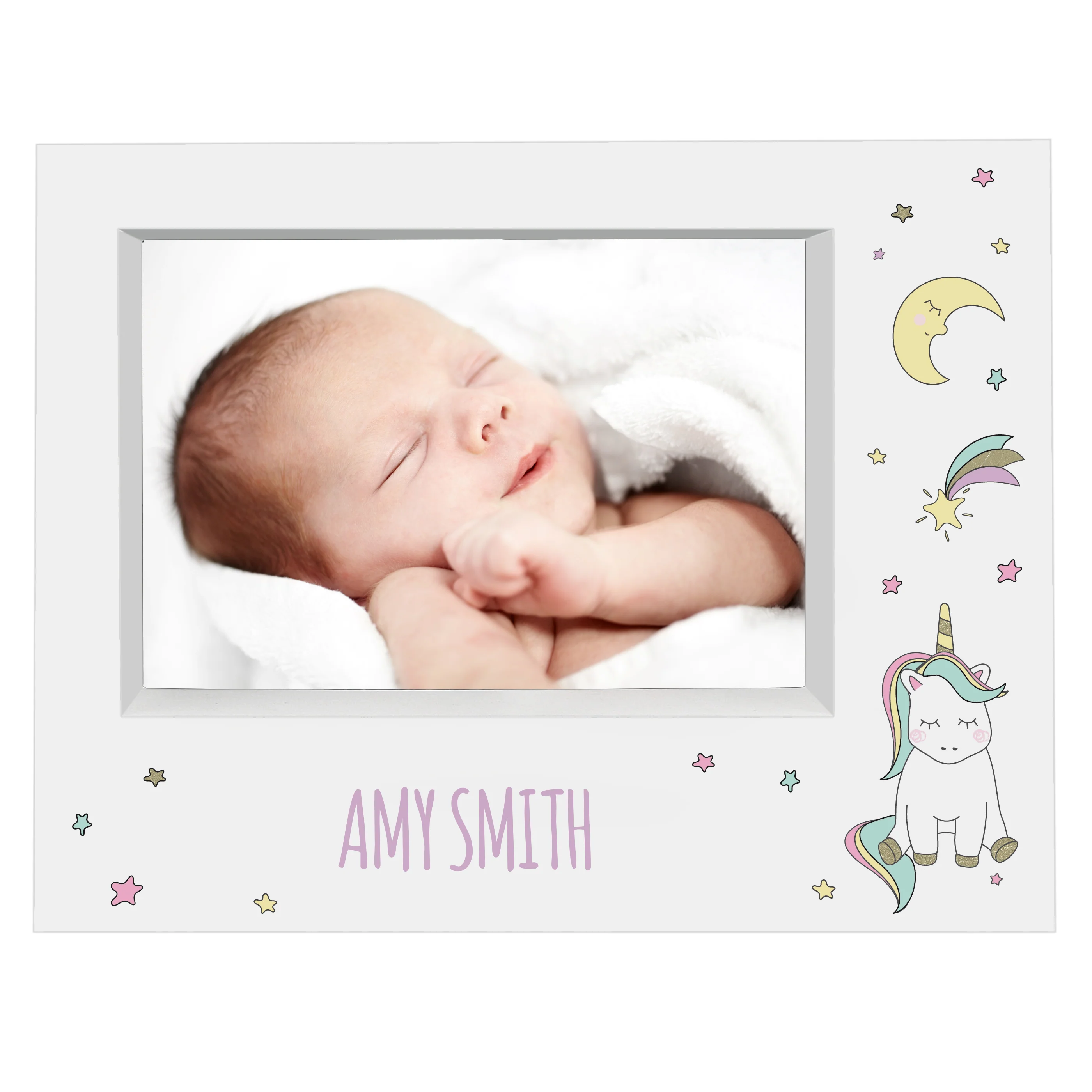 Personalised Baby Unicorn 5x7 Landscape Box Photo Frame - Image 2