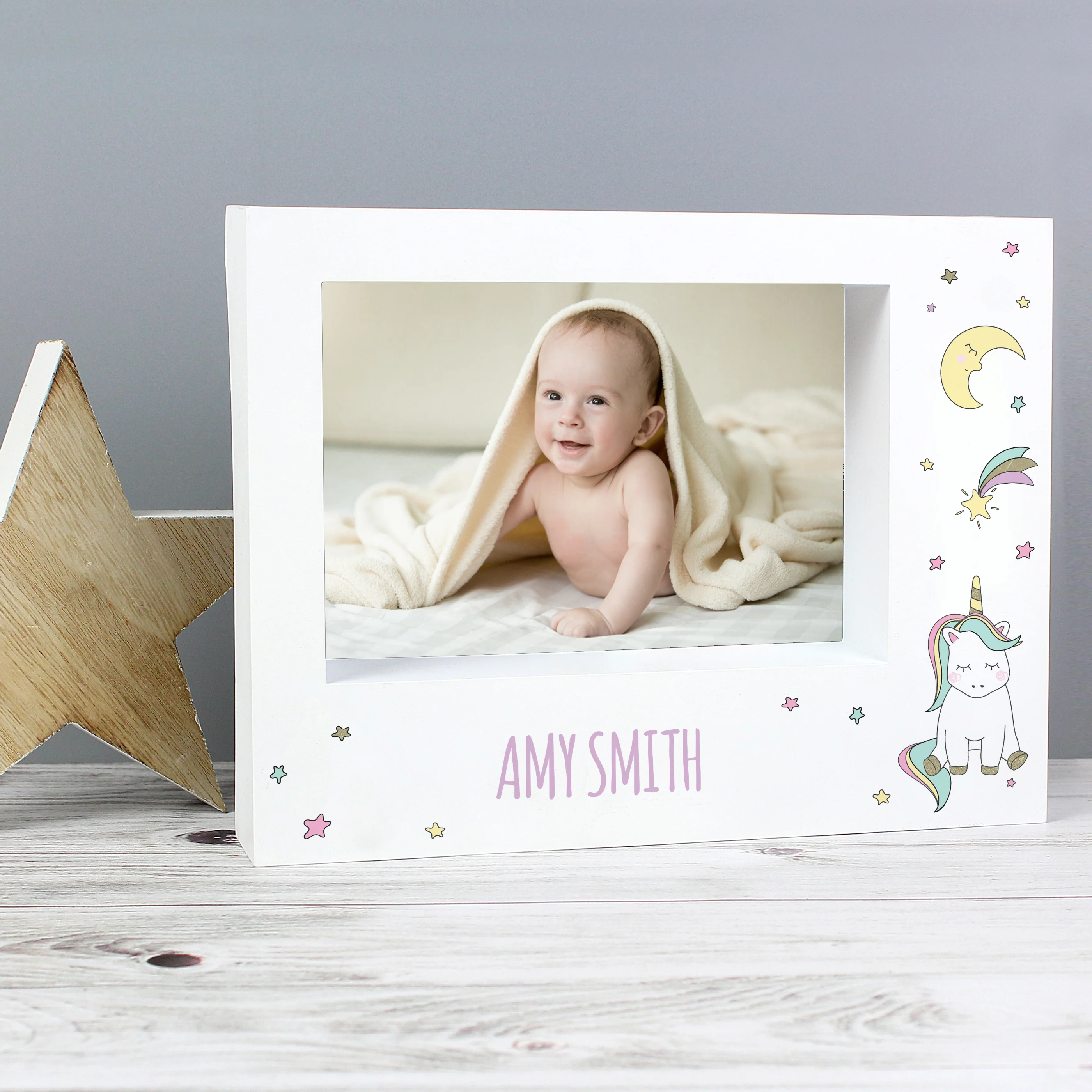 Personalised Baby Unicorn 5x7 Landscape Box Photo Frame - Image 3