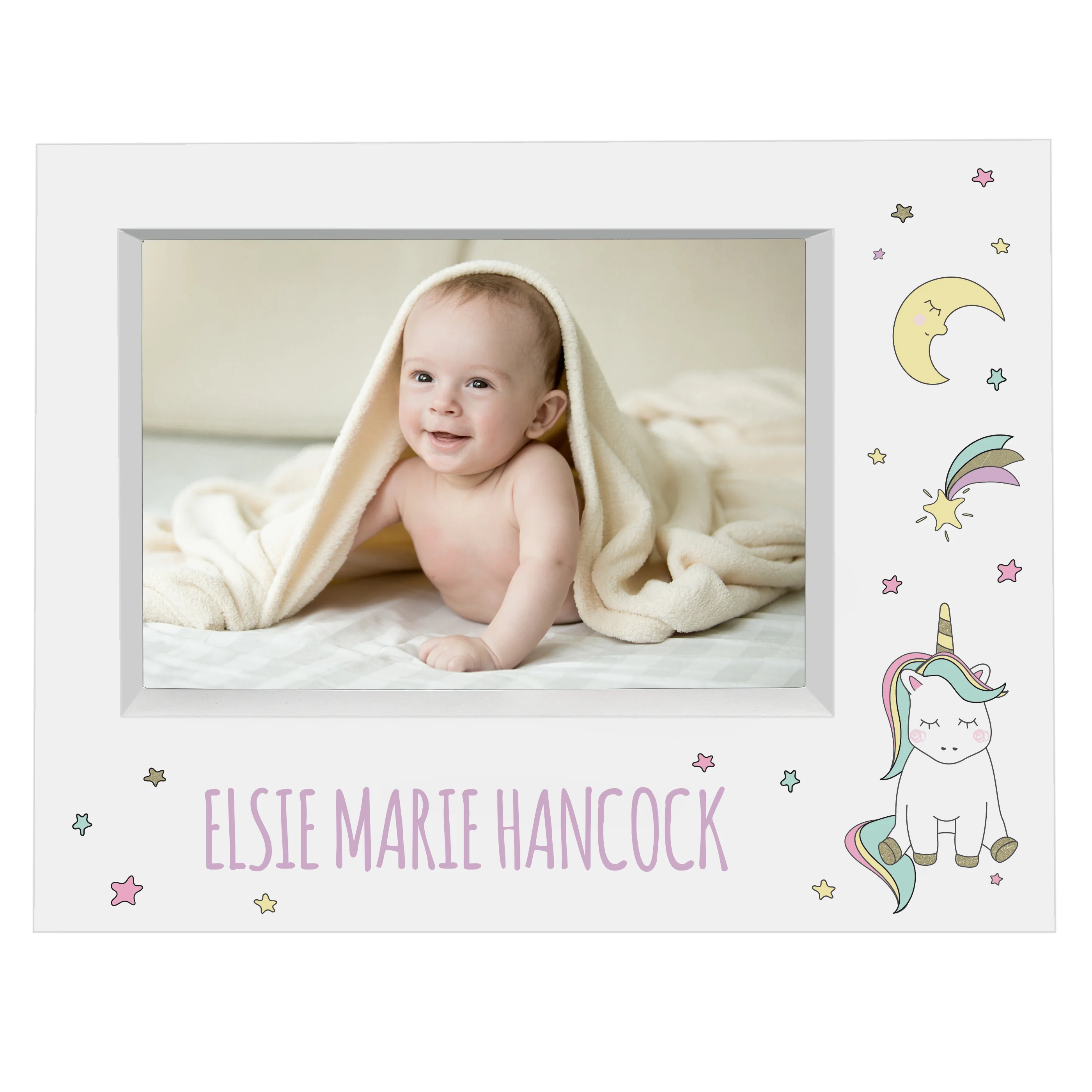 Personalised Baby Unicorn 5x7 Landscape Box Photo Frame - Image 4