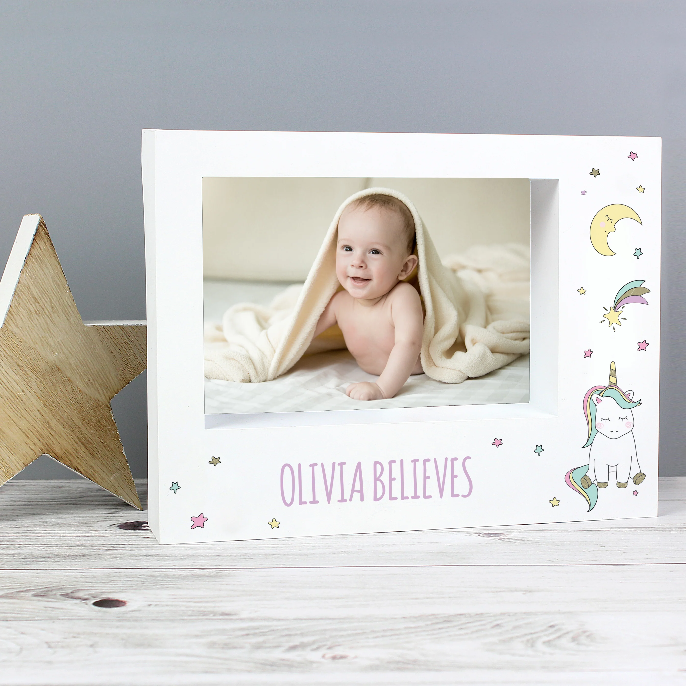 Personalised Baby Unicorn 5x7 Landscape Box Photo Frame - Image 5