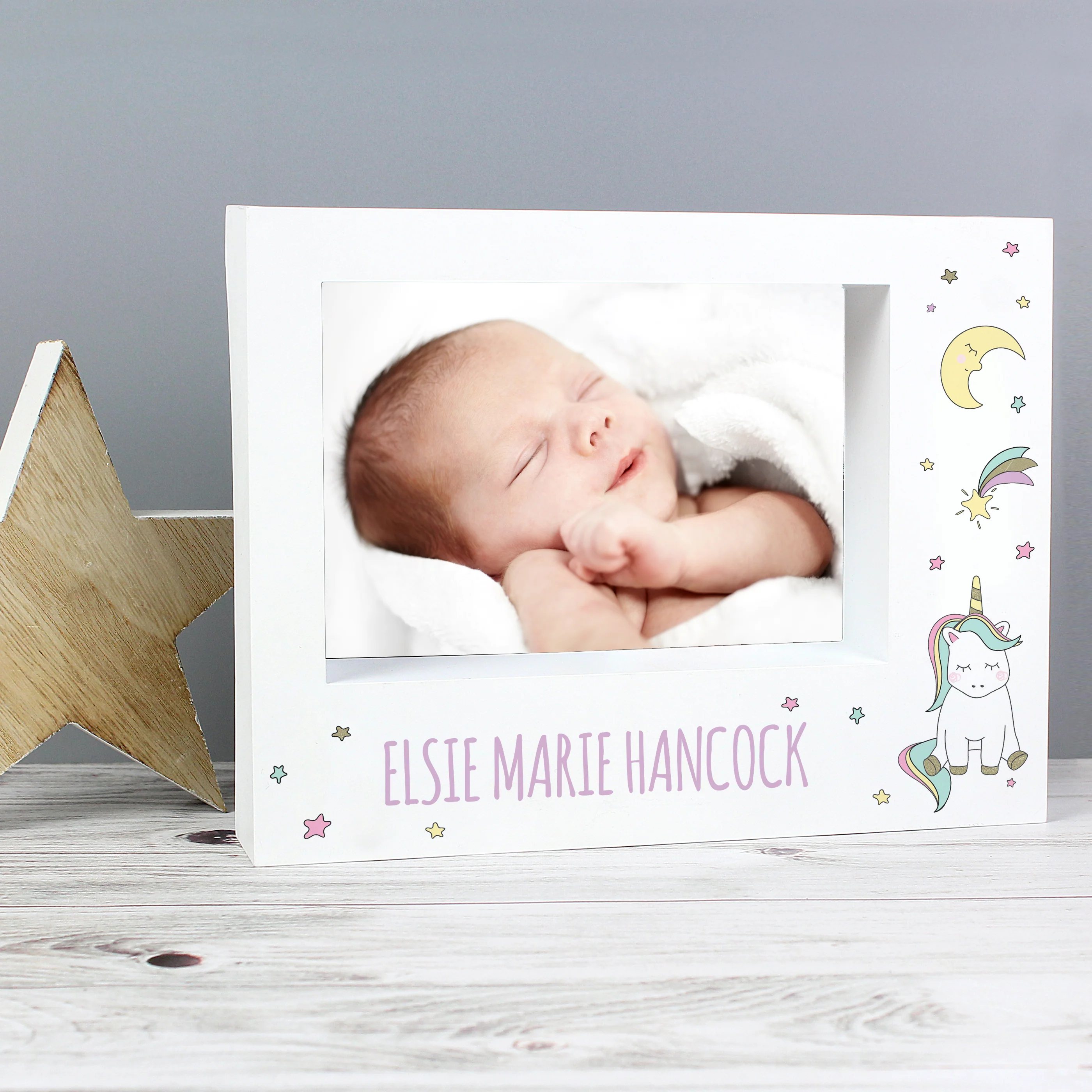 Personalised Baby Unicorn 5x7 Landscape Box Photo Frame - Image 7
