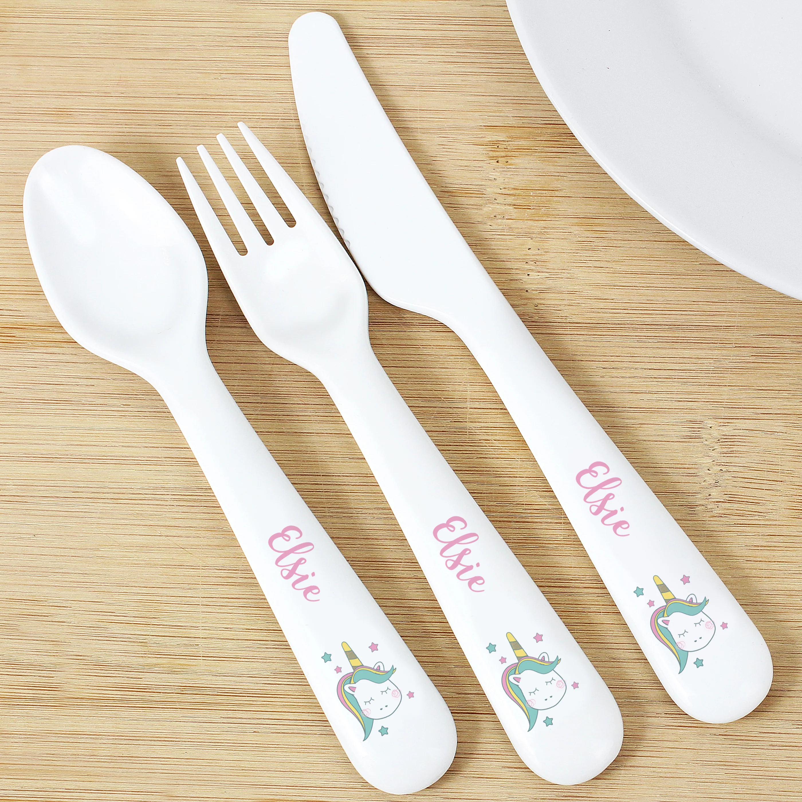 Personalised Baby Unicorn Plastic Cutlery - Image 3
