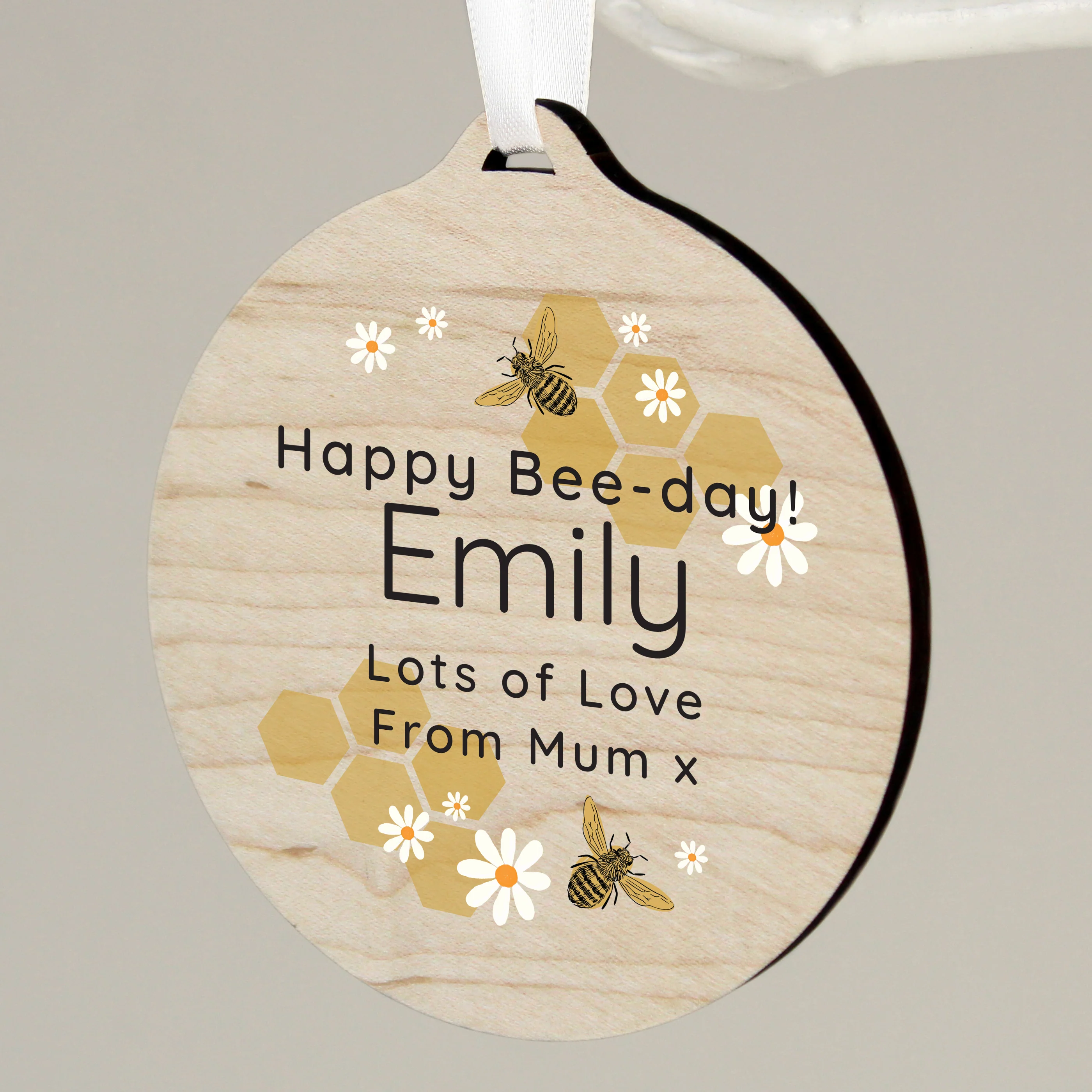 Personalised Bee Round Wooden Decoration