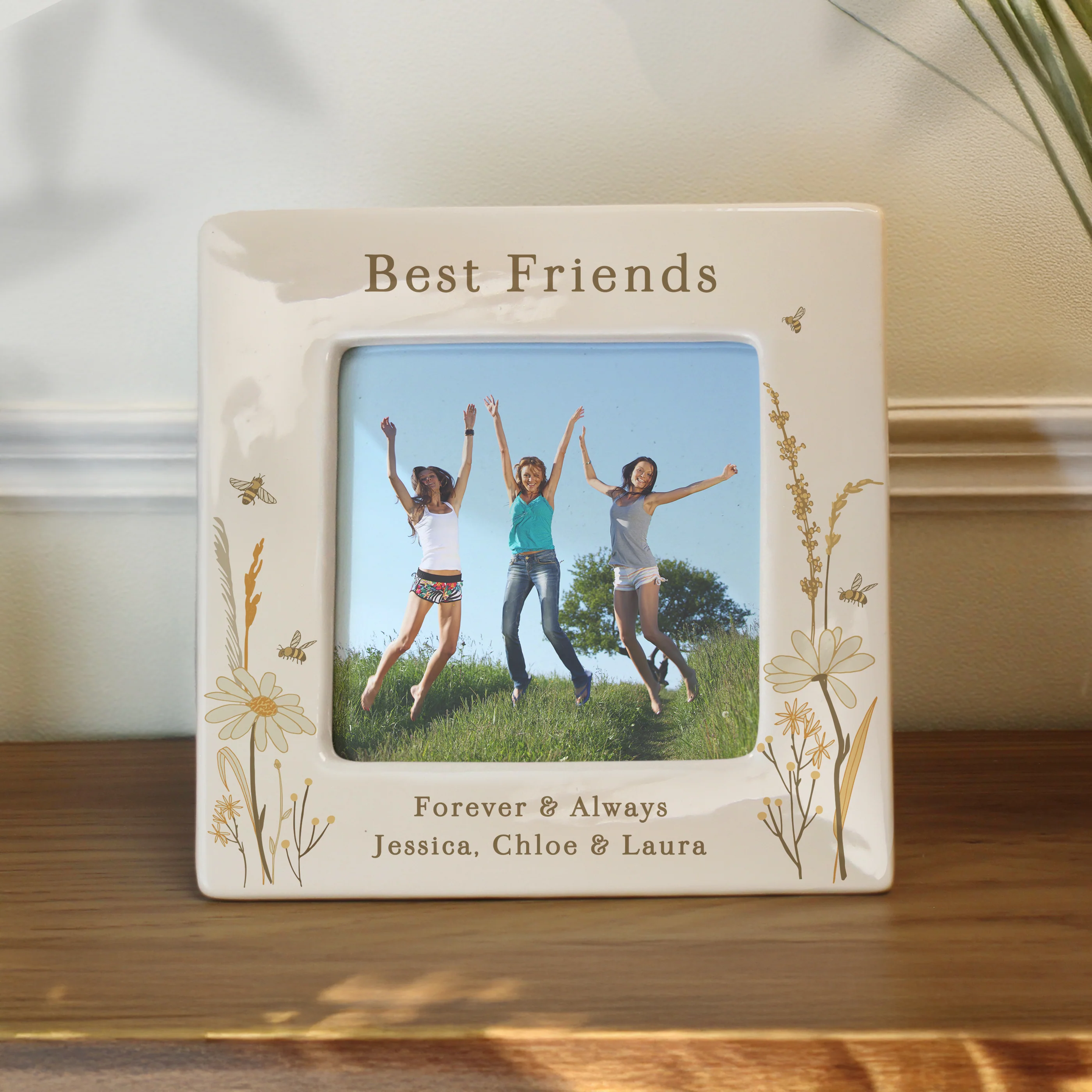 Personalised Bees & Daisy Ceramic 4x4 Frame - Image 2