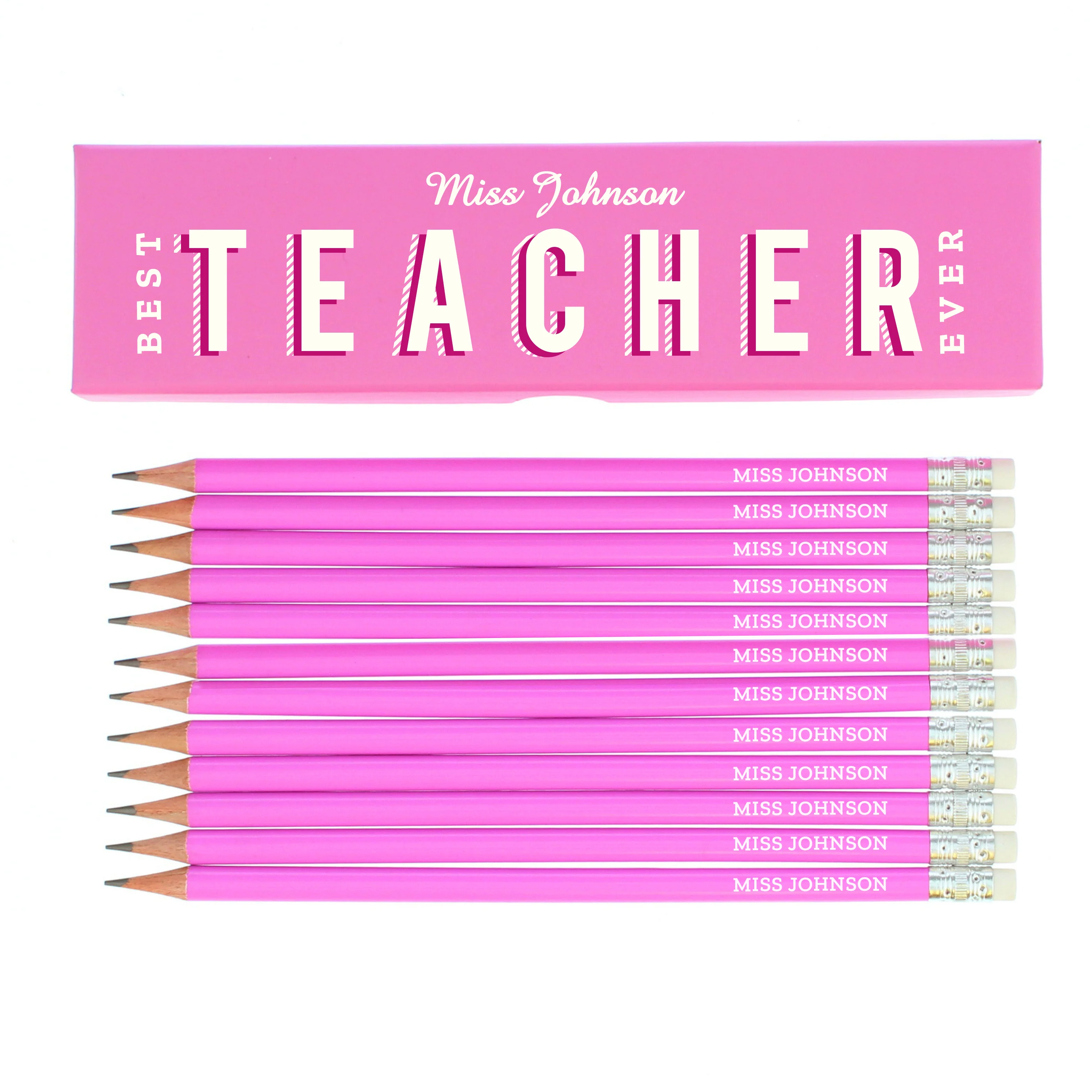 Personalised Best Teacher Ever Box and 12 Pink HB Pencils - Image 2