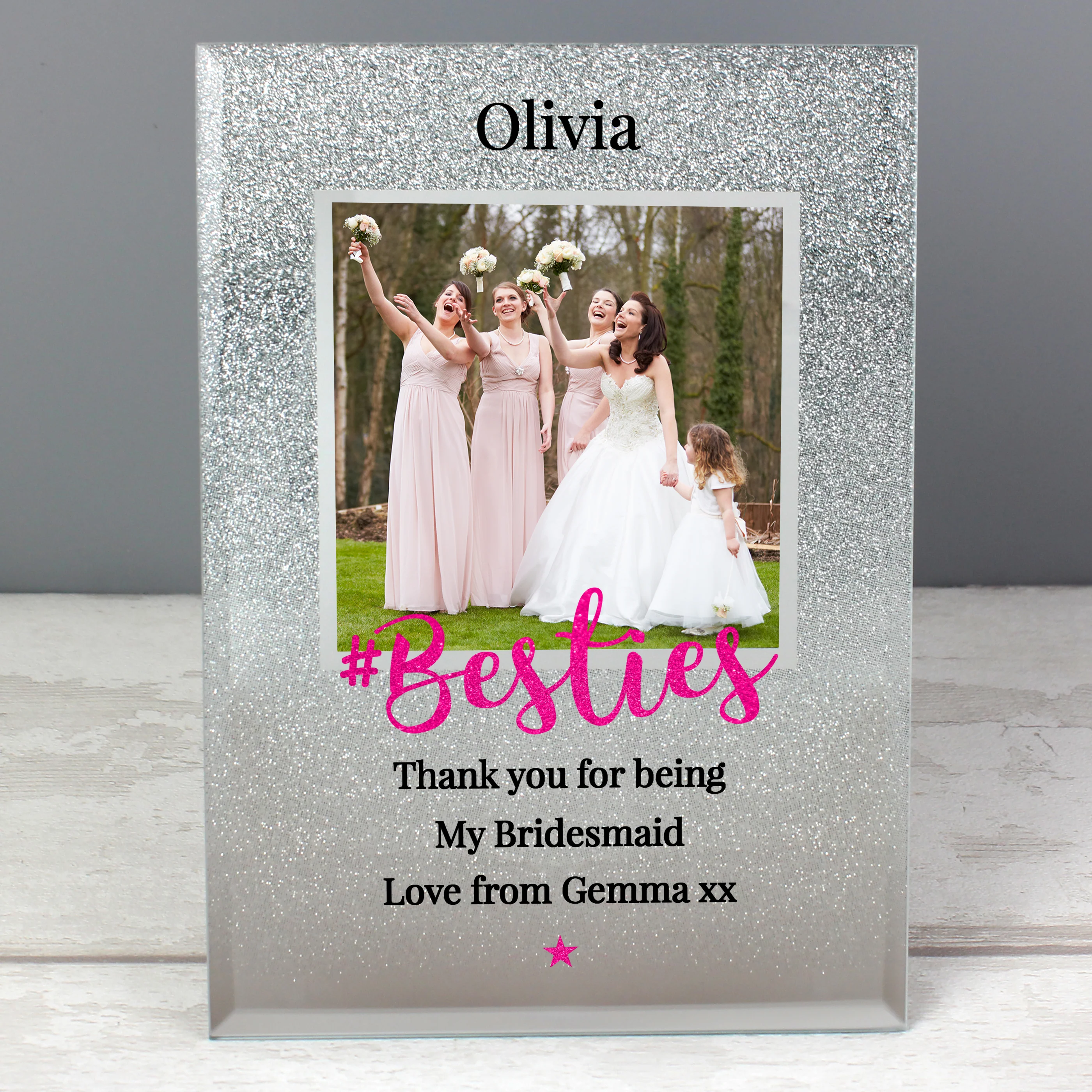 Personalised 'Bestie' 4x4 Glitter Glass Photo Frame - Image 3