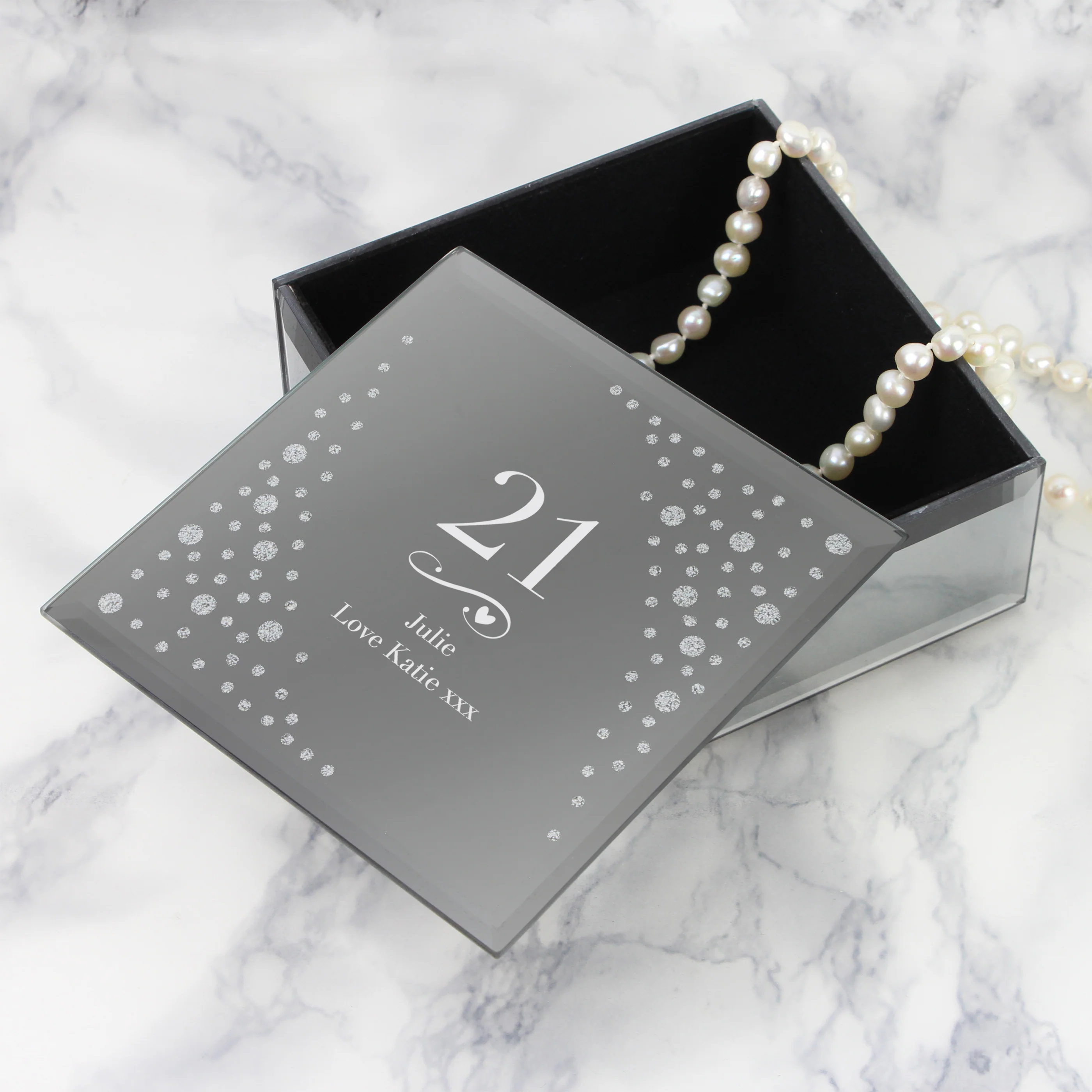 Personalised Big Age Swirls & Hearts Diamante Glass Trinket Box - Image 6