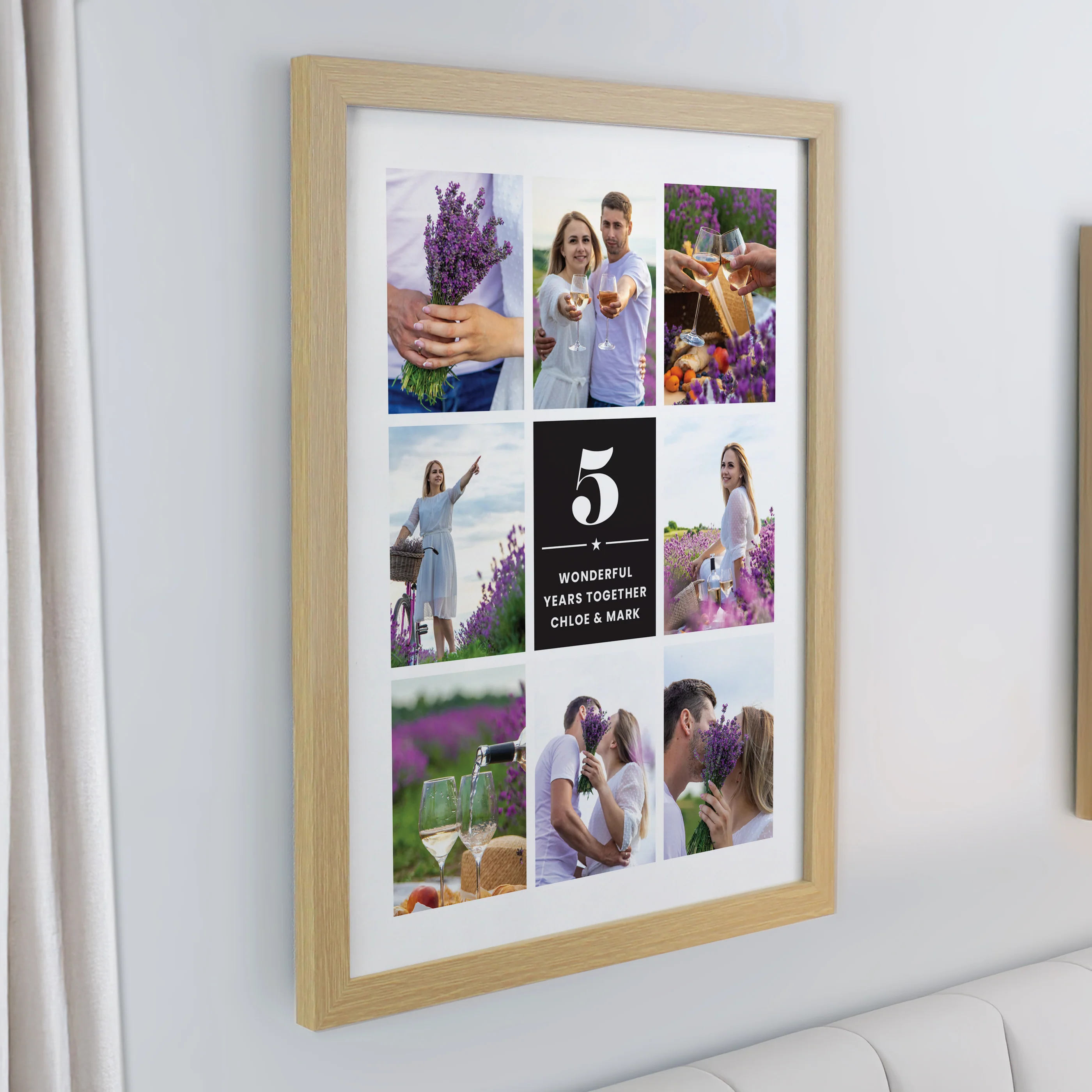 Personalised Big Number Multi Photo Upload Oak Poster Frame - Image 2