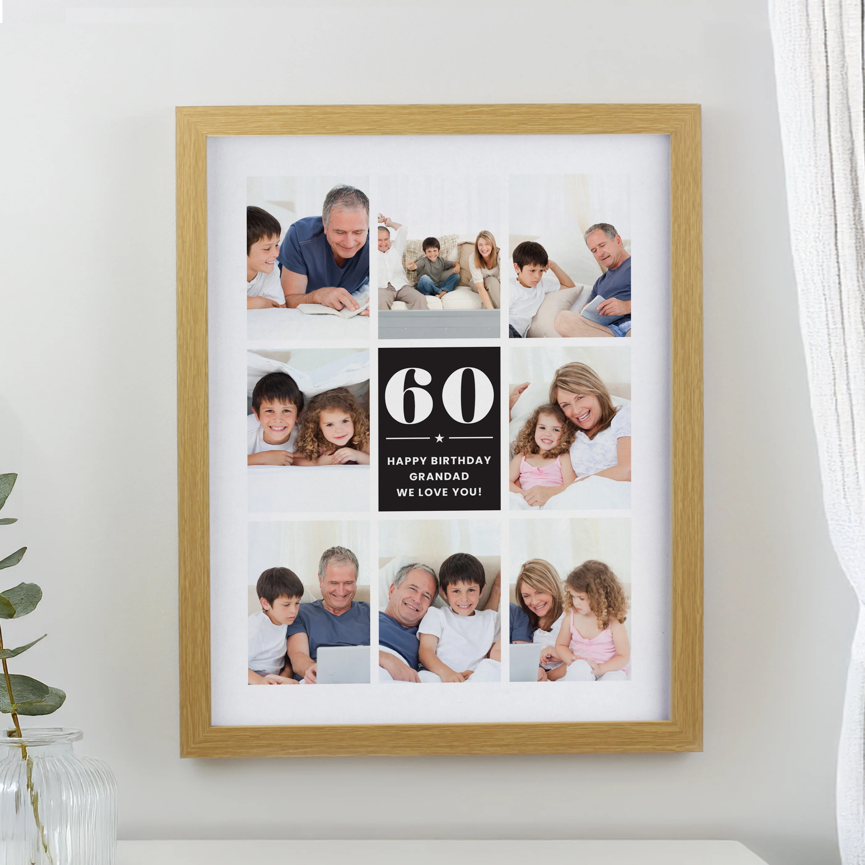 Personalised Big Number Multi Photo Upload Oak Poster Frame - Image 3