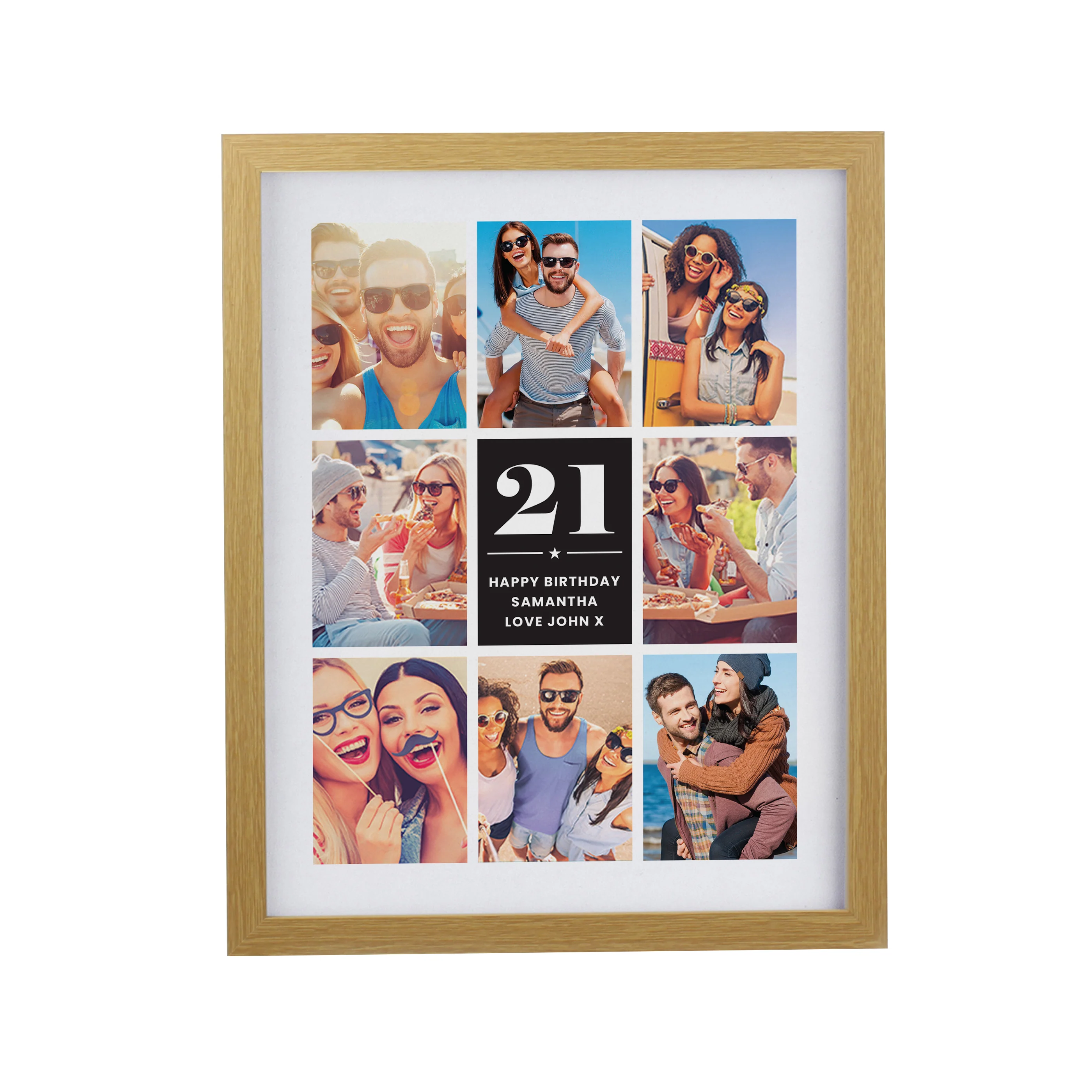 Personalised Big Number Multi Photo Upload Oak Poster Frame - Image 4