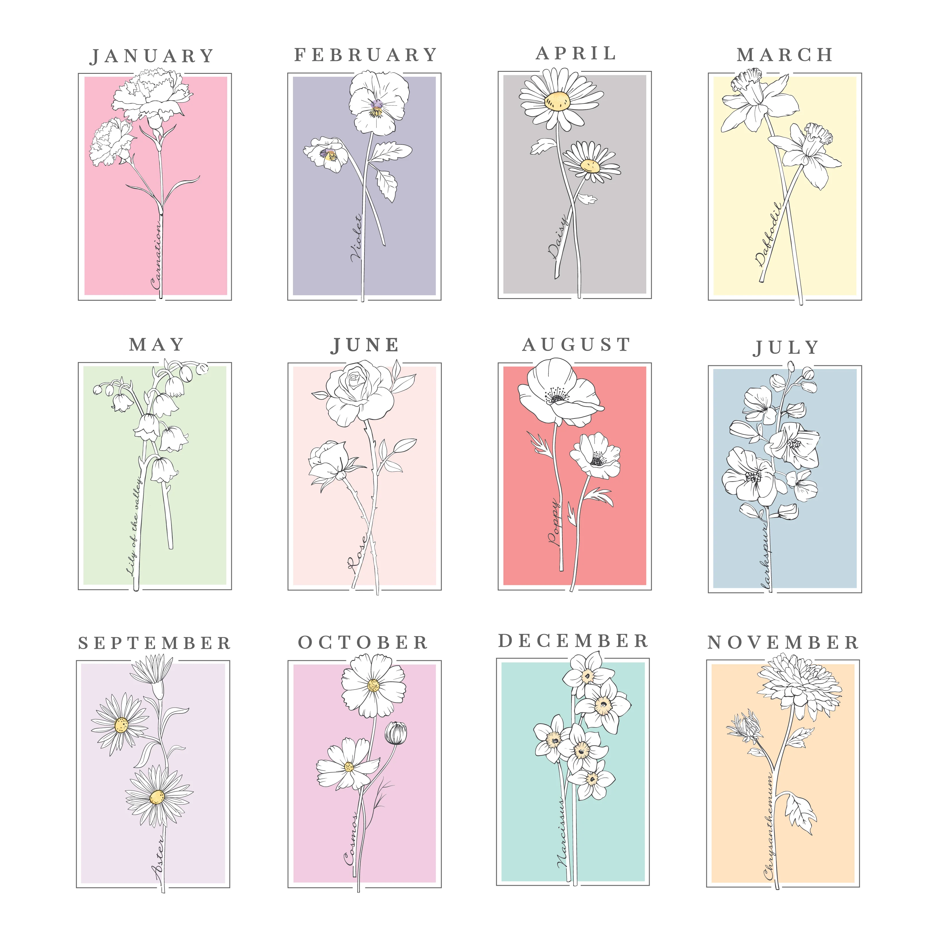 Personalised Birth Flower Black Poster Frame - Image 2