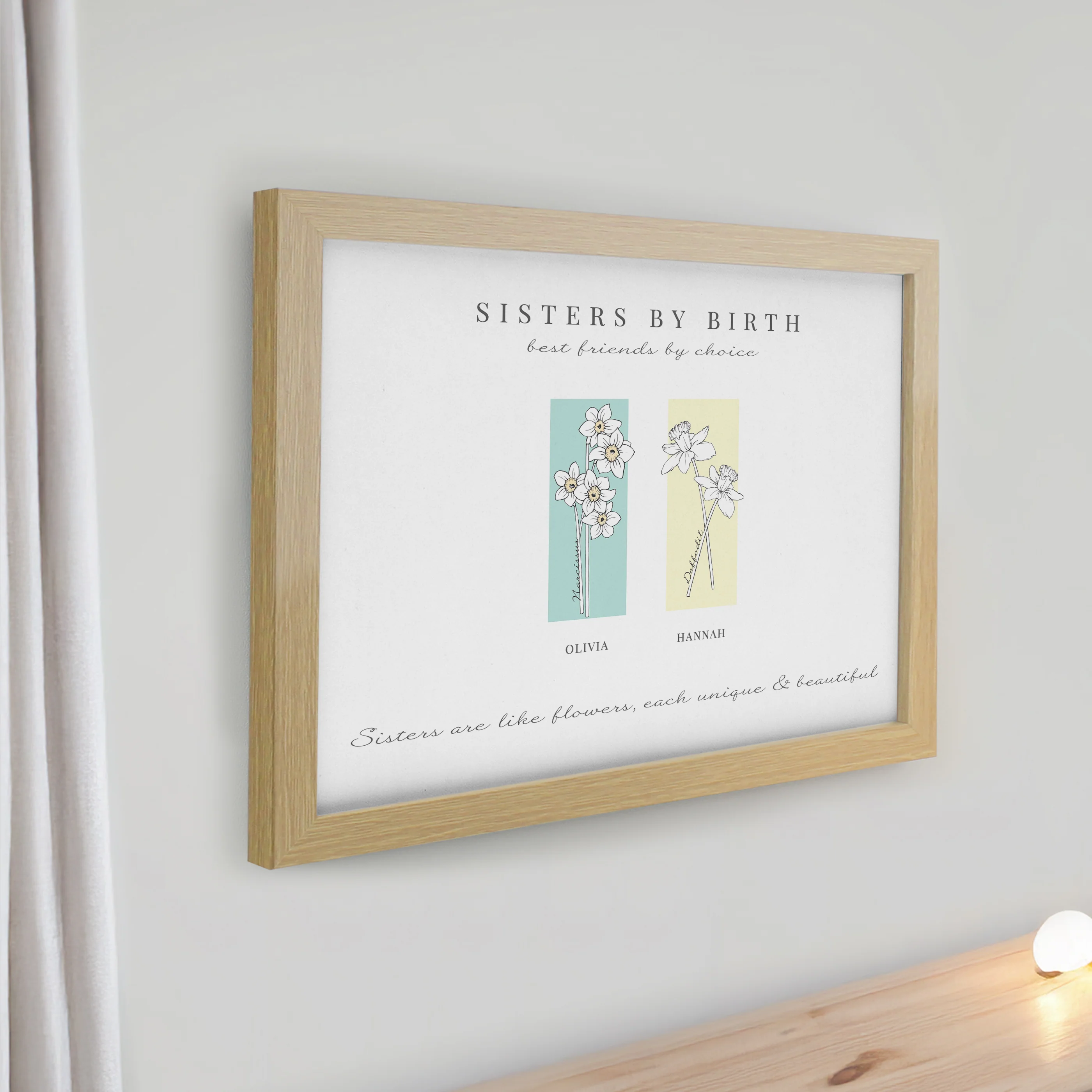 Personalised Birth Flower Family of 2 Oak Framed Print - Image 2