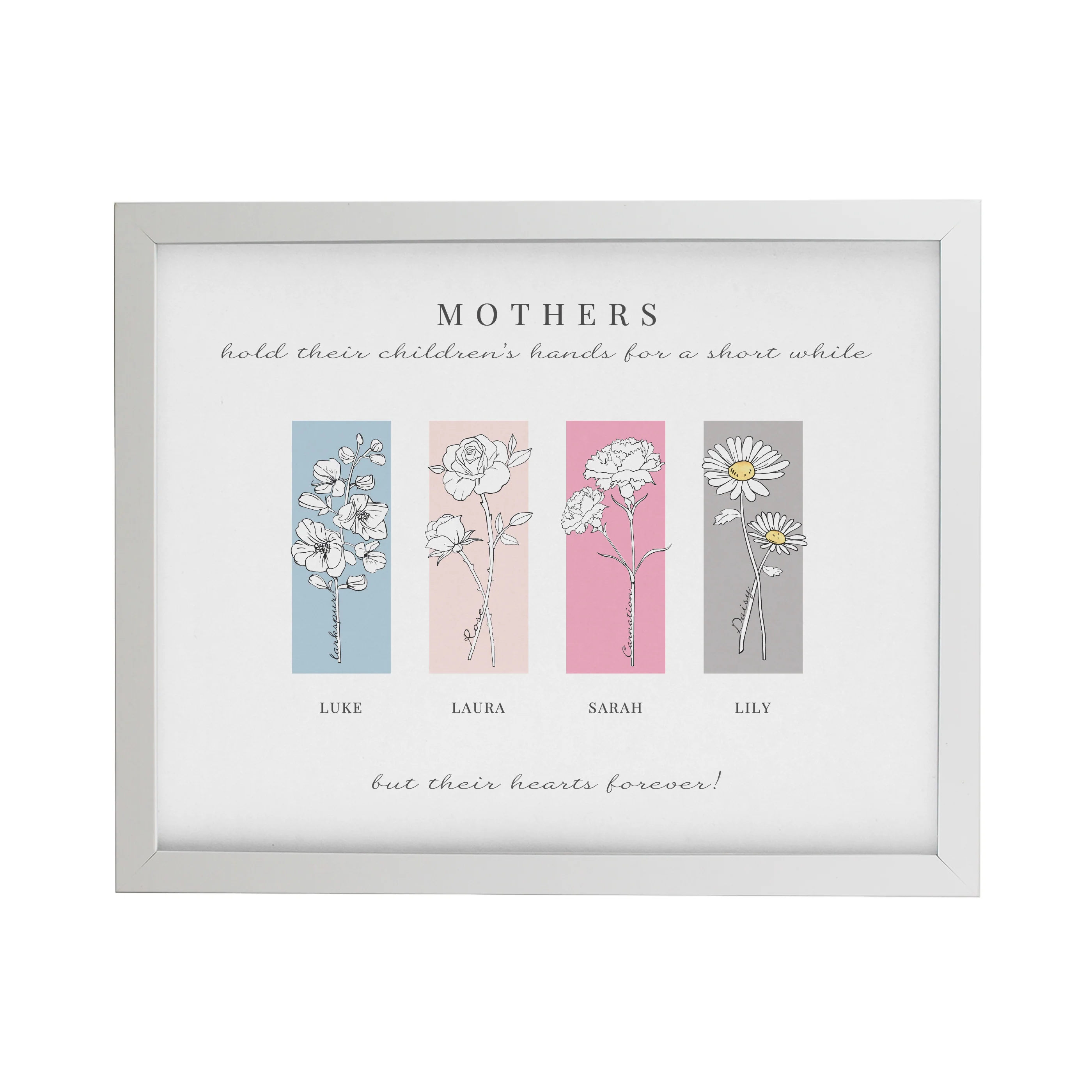 Personalised Birth Flower Family of 4 White Framed Print - Image 3