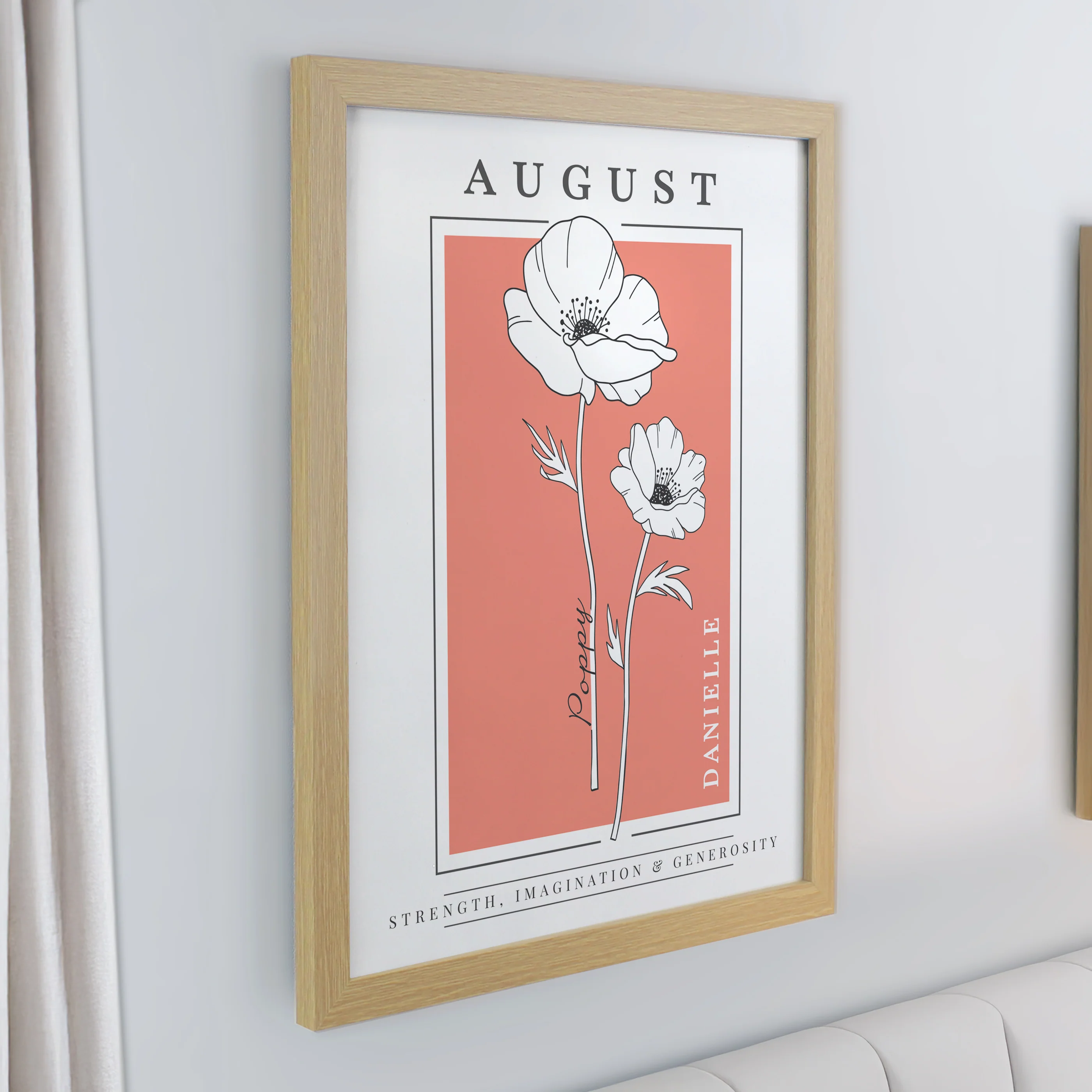 Personalised Birth Flower Oak Poster Frame - Image 10