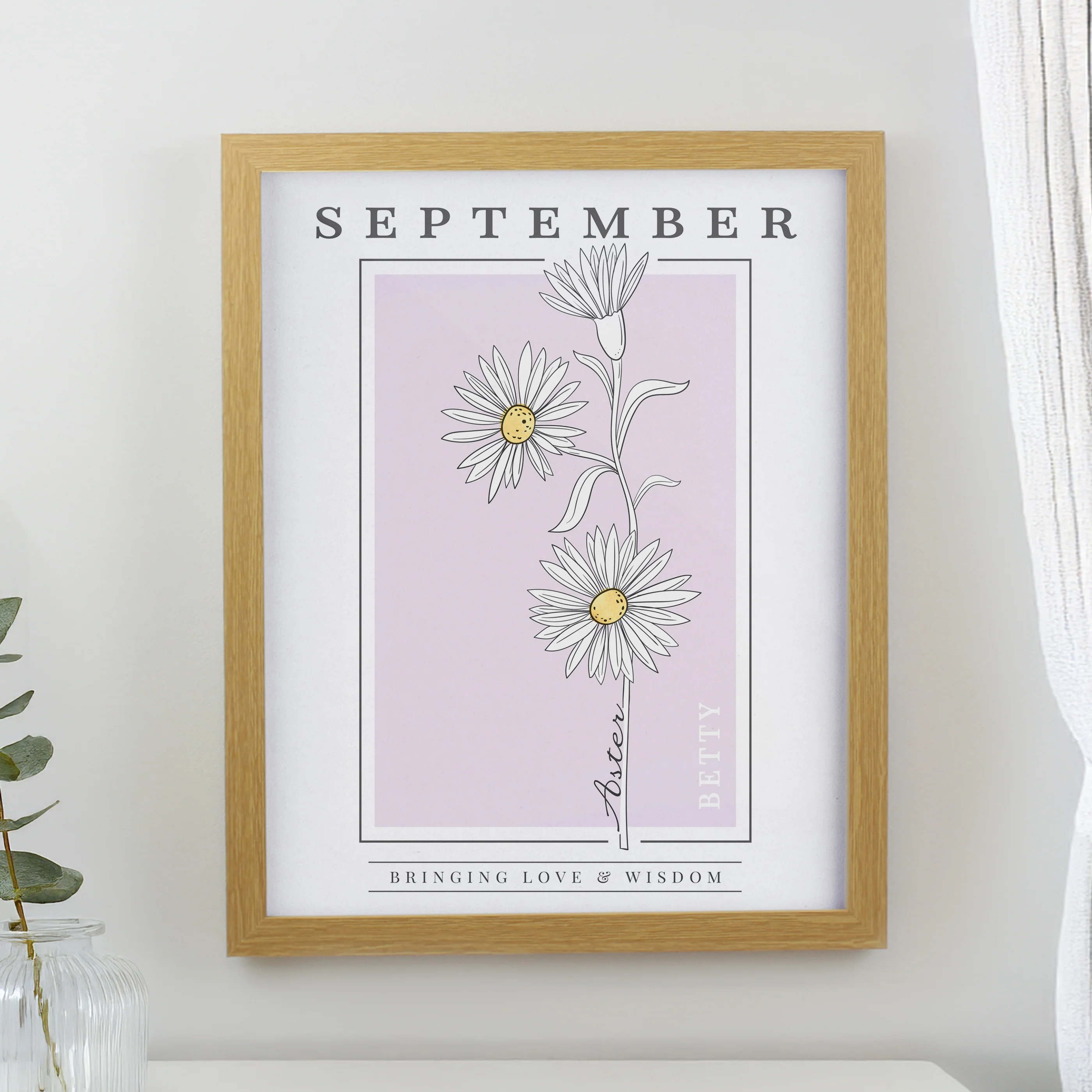 Personalised Birth Flower Oak Poster Frame - Image 11
