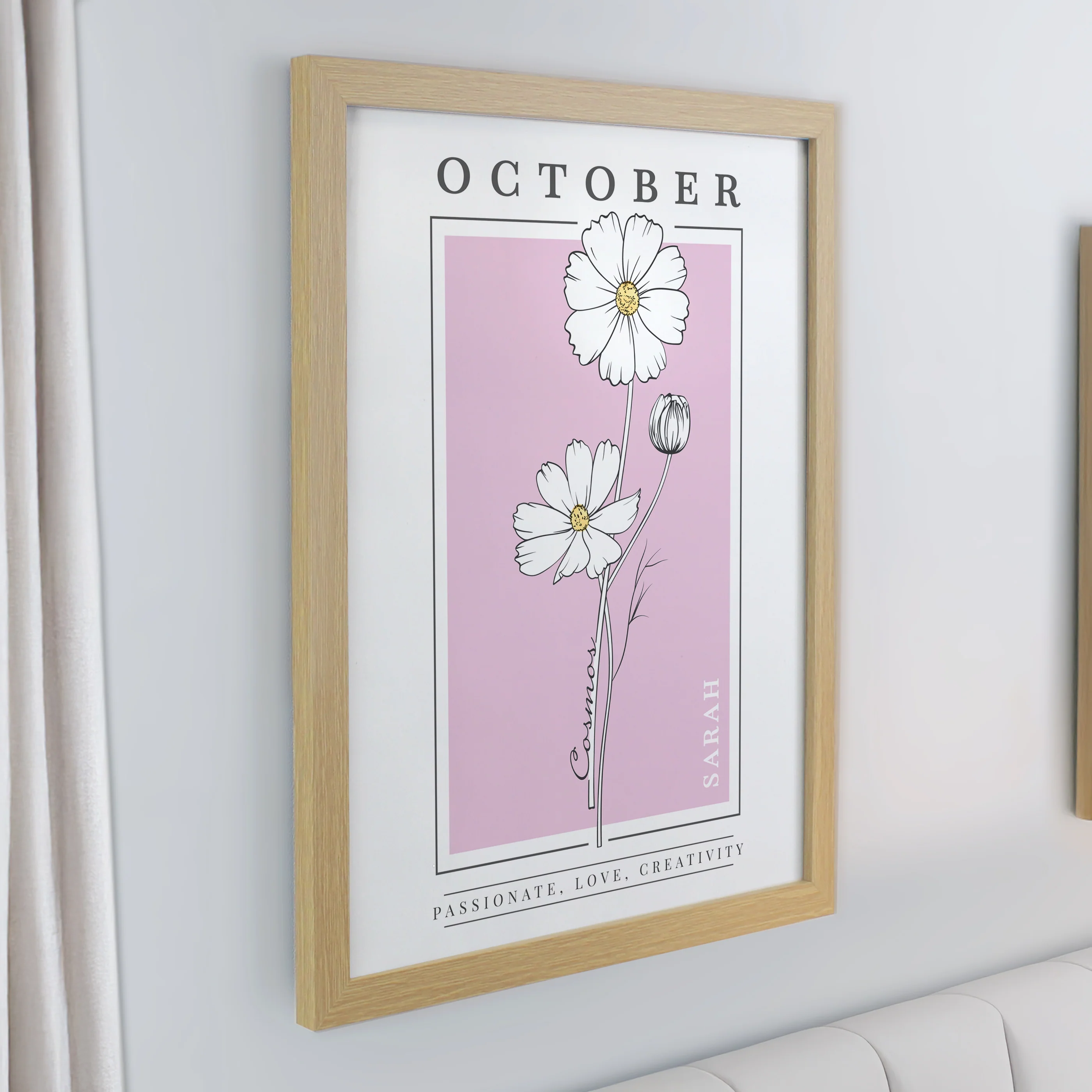 Personalised Birth Flower Oak Poster Frame - Image 12