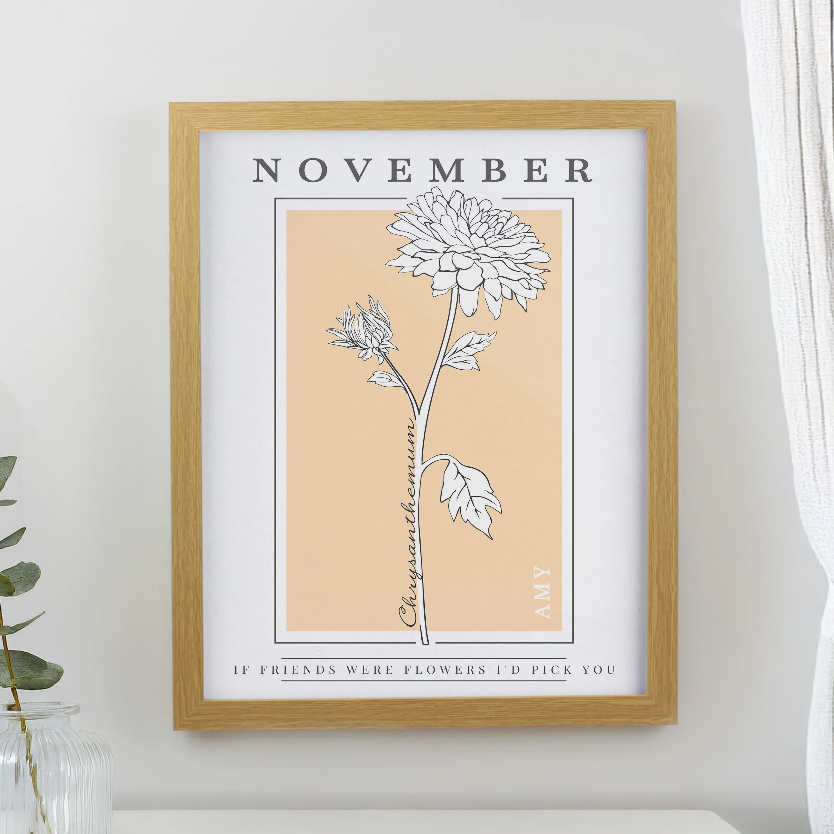 Personalised Birth Flower Oak Poster Frame - Image 13
