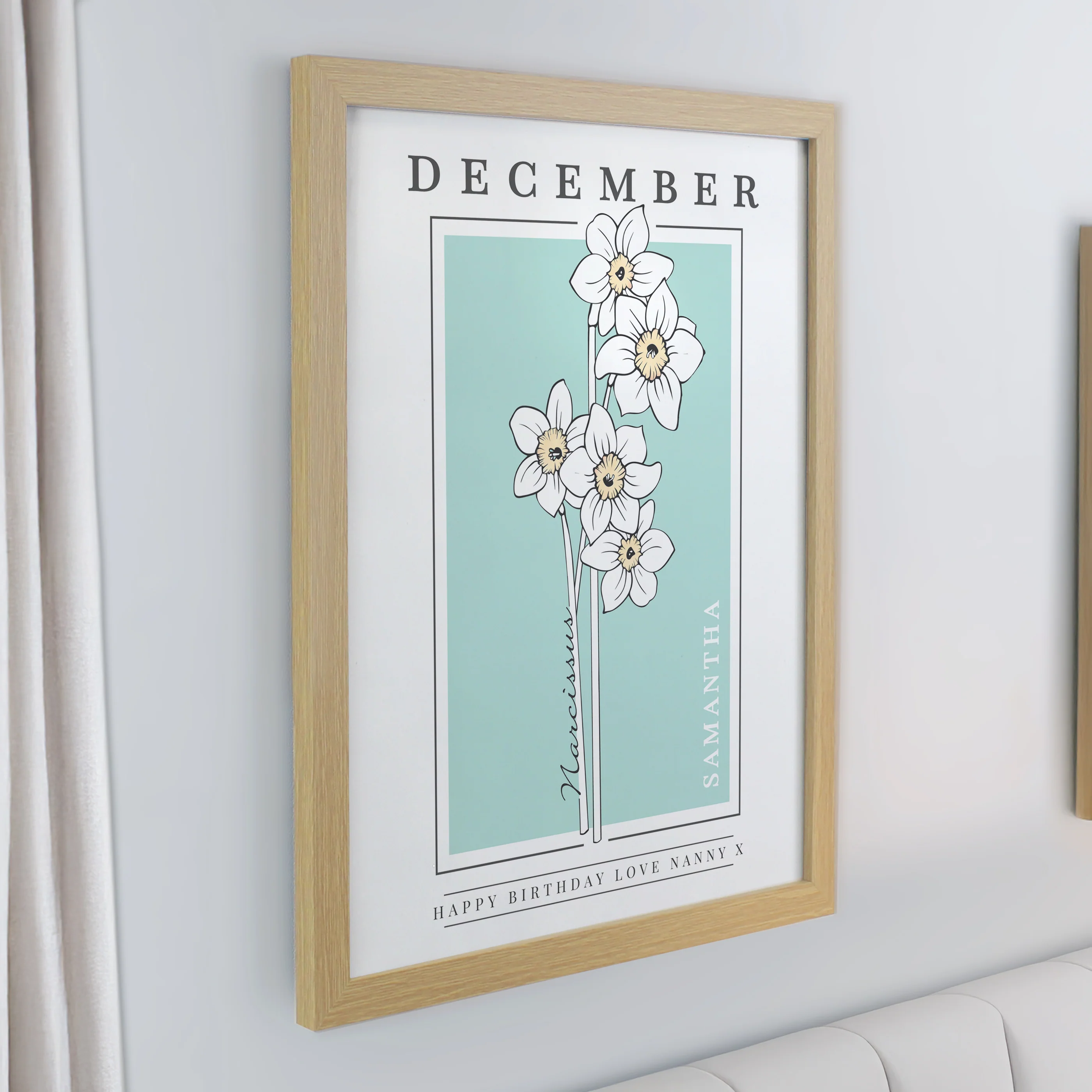 Personalised Birth Flower Oak Poster Frame - Image 14