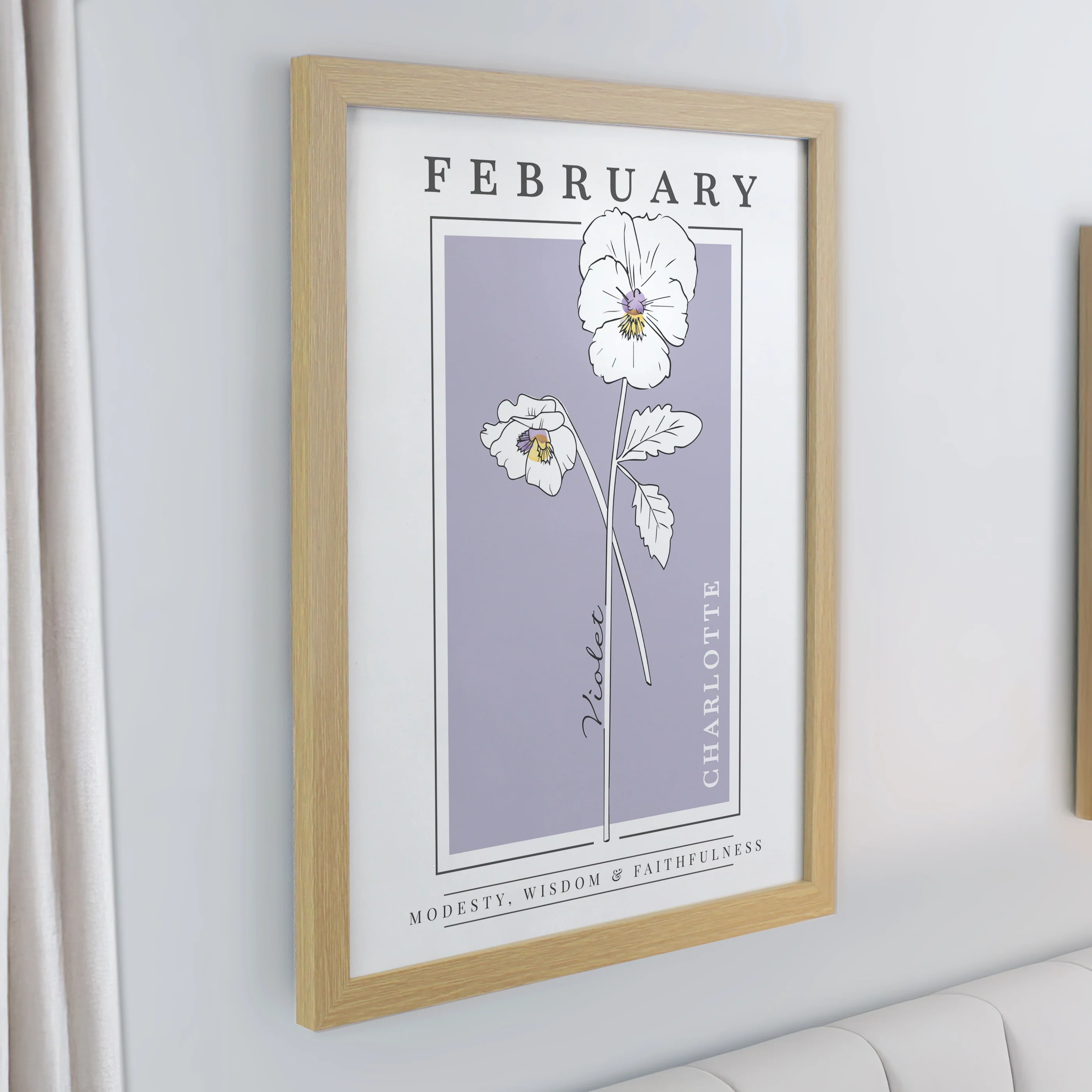 Personalised Birth Flower Oak Poster Frame - Image 3