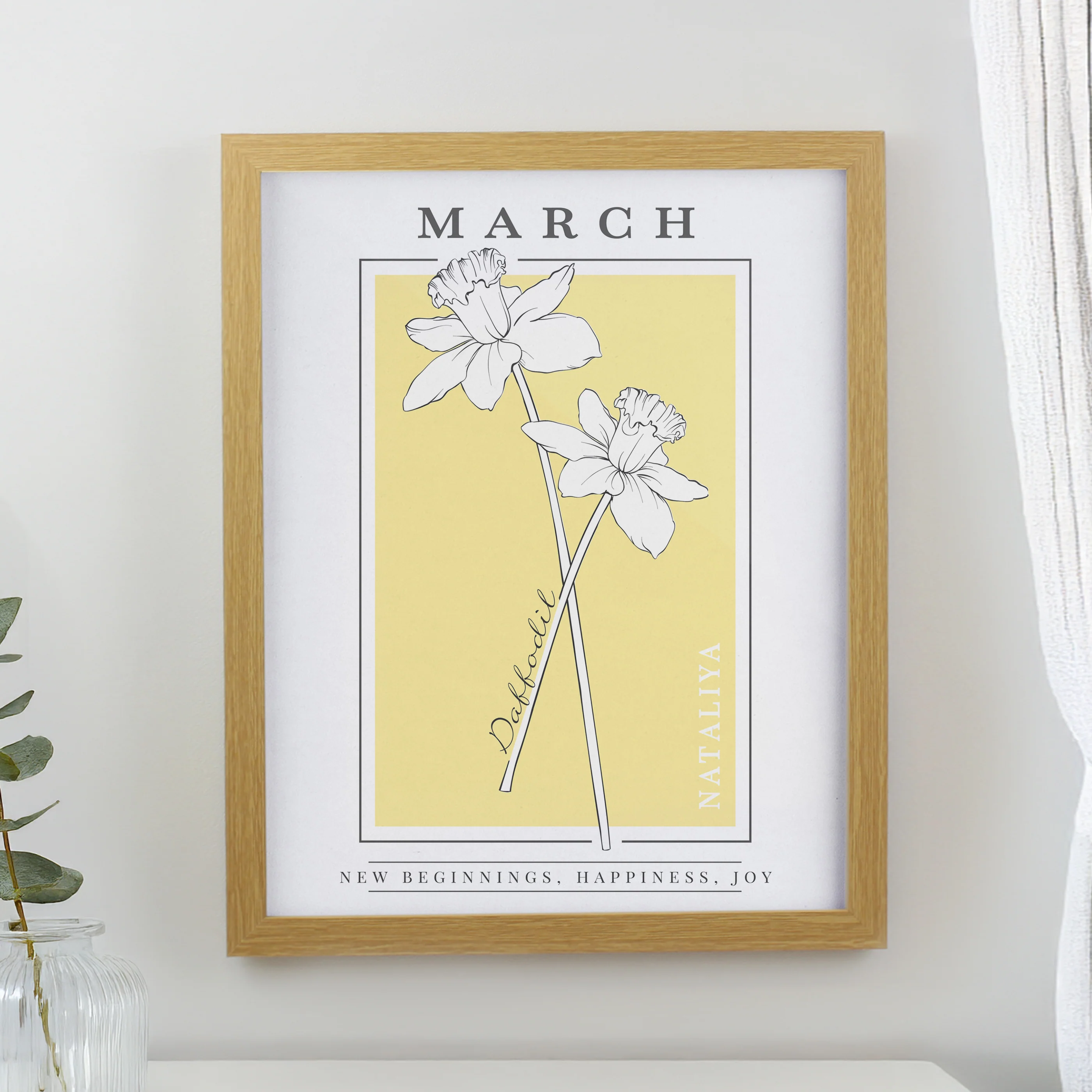 Personalised Birth Flower Oak Poster Frame - Image 4