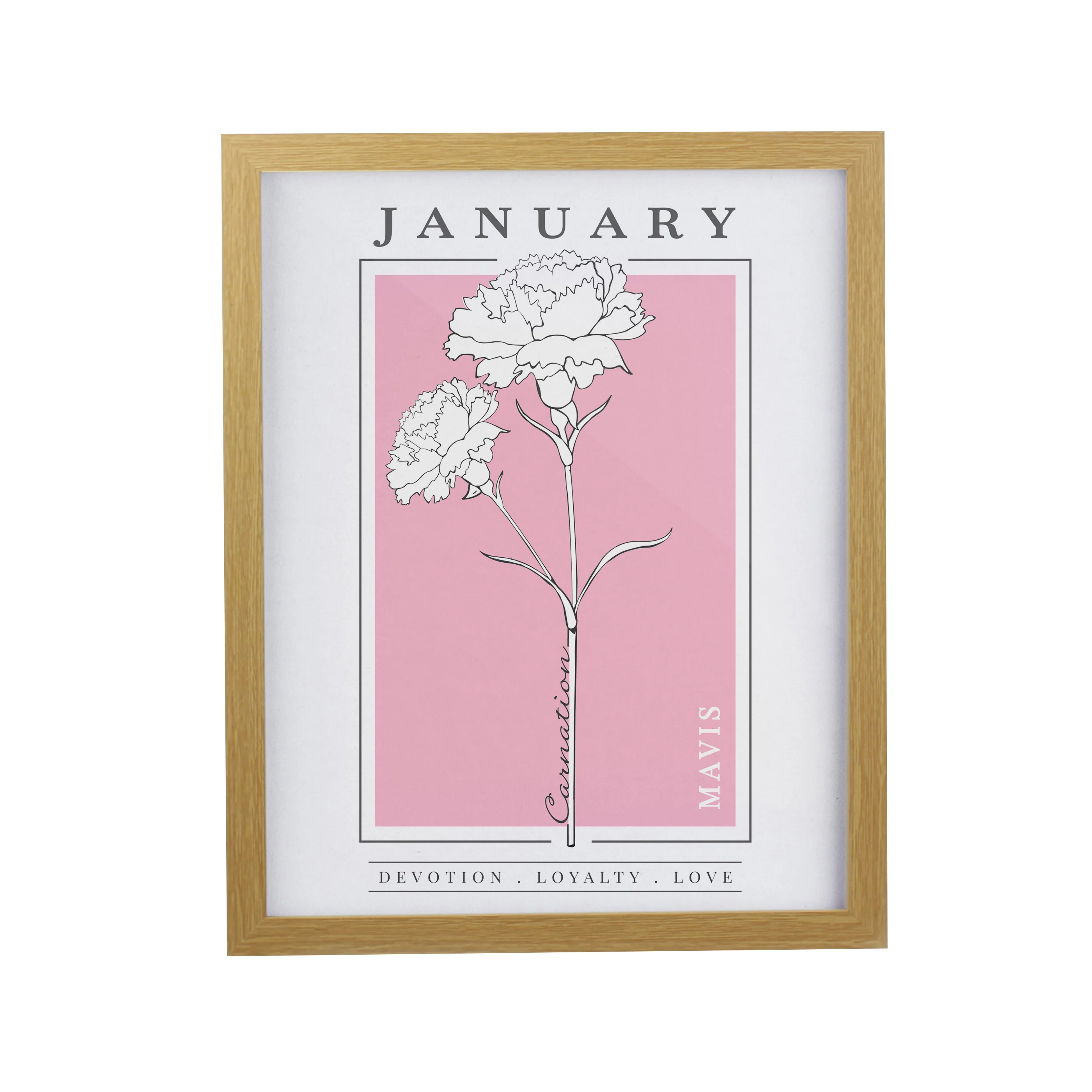 Personalised Birth Flower Oak Poster Frame - Image 5