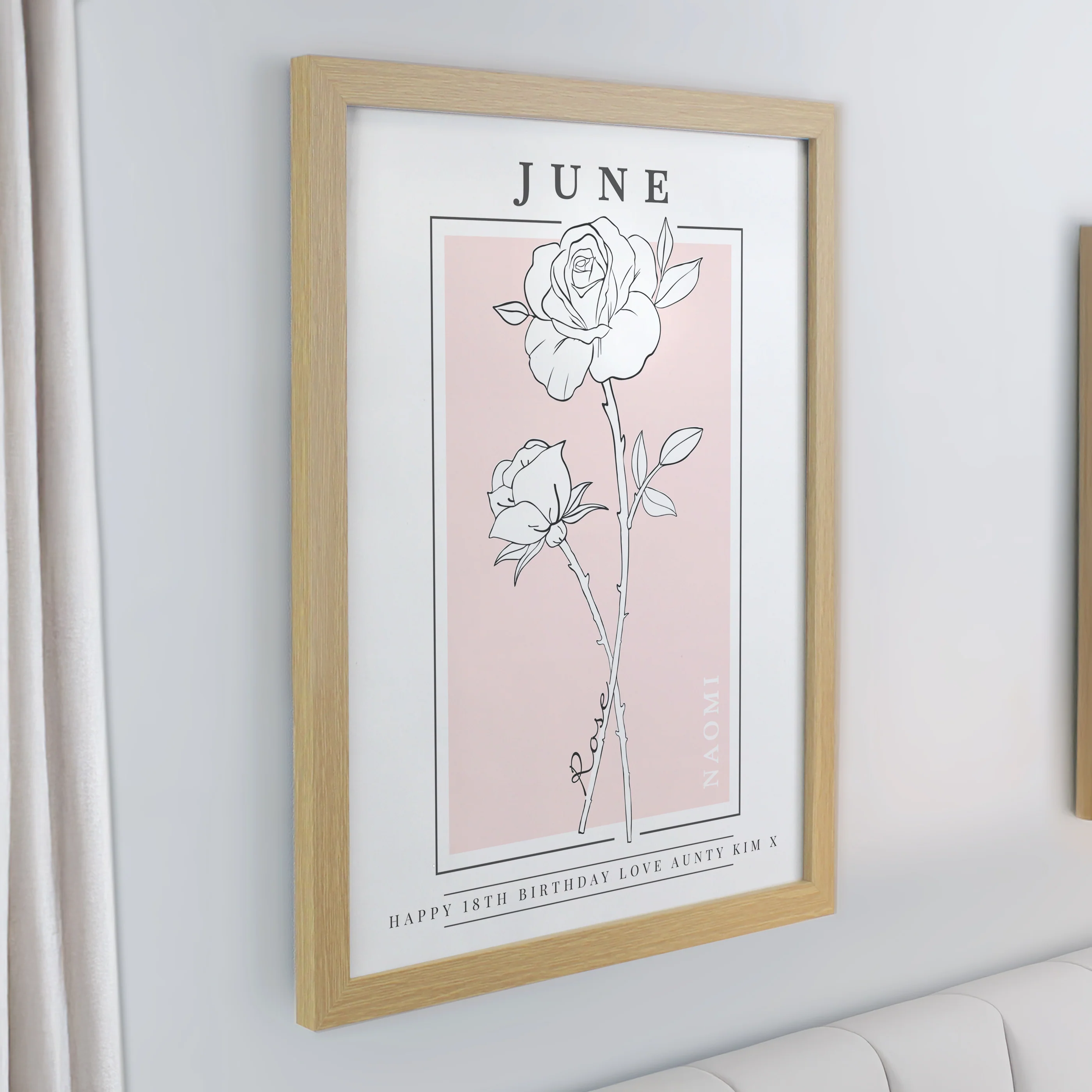 Personalised Birth Flower Oak Poster Frame - Image 8