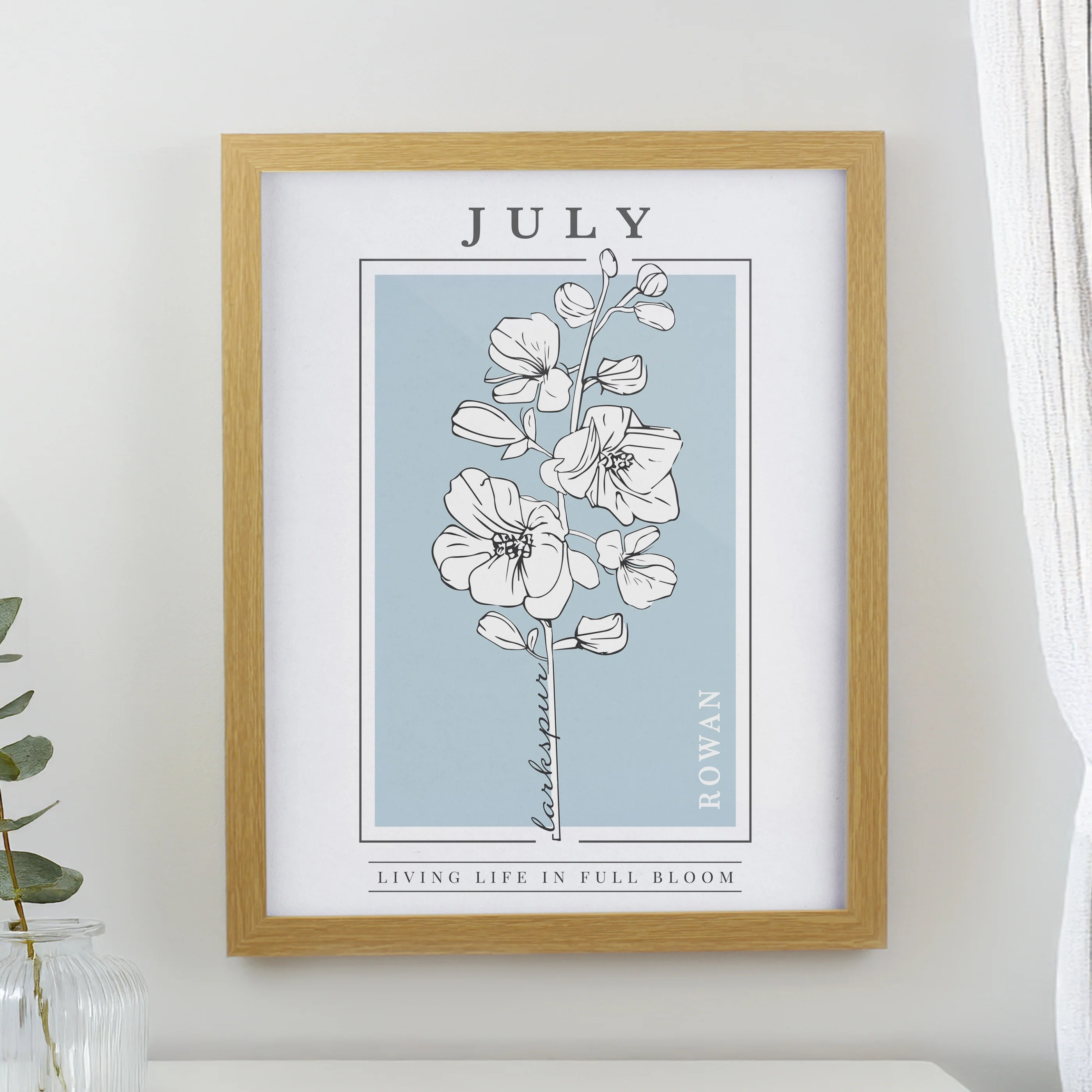 Personalised Birth Flower Oak Poster Frame - Image 9