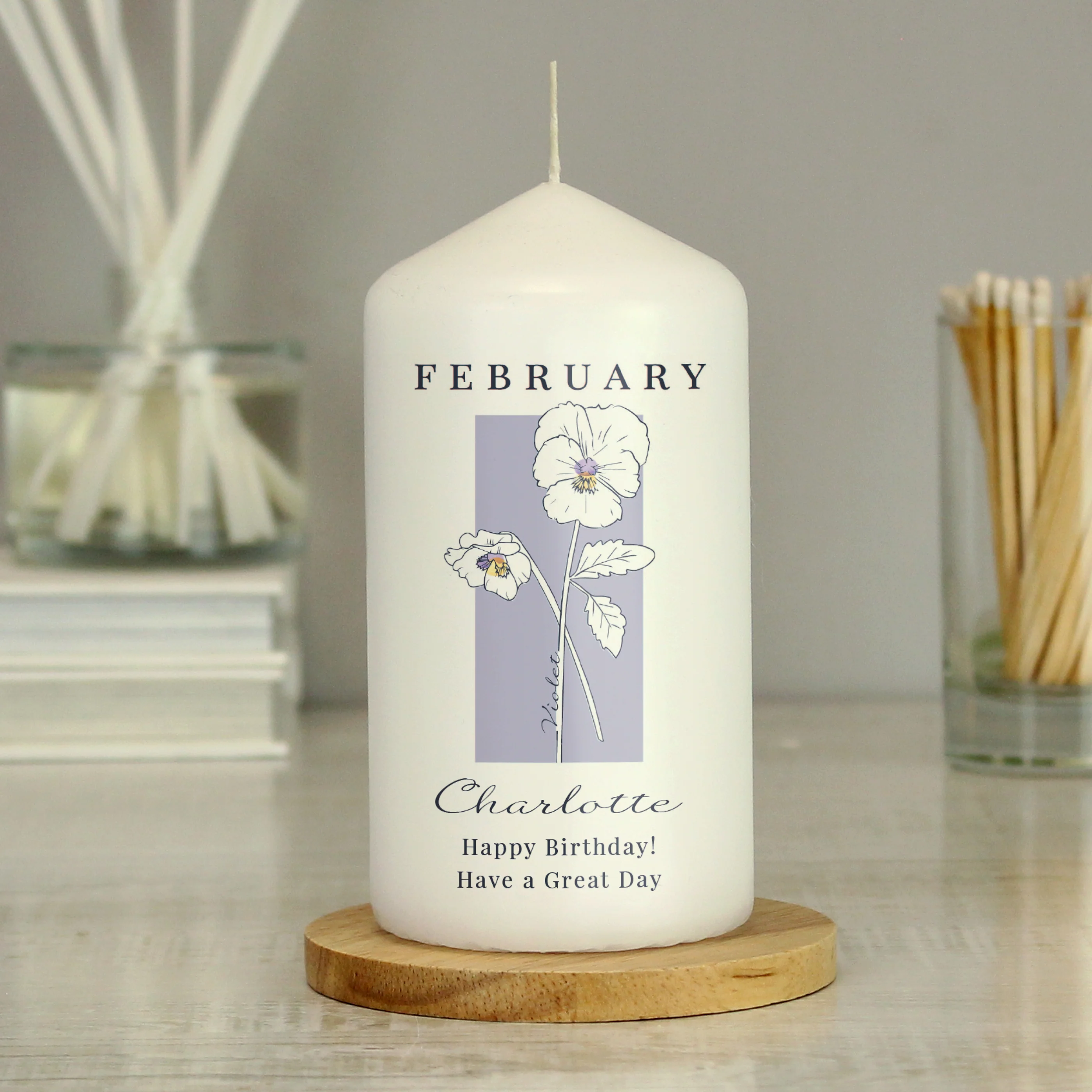 Personalised Birth Flower Pillar Candle - Image 2