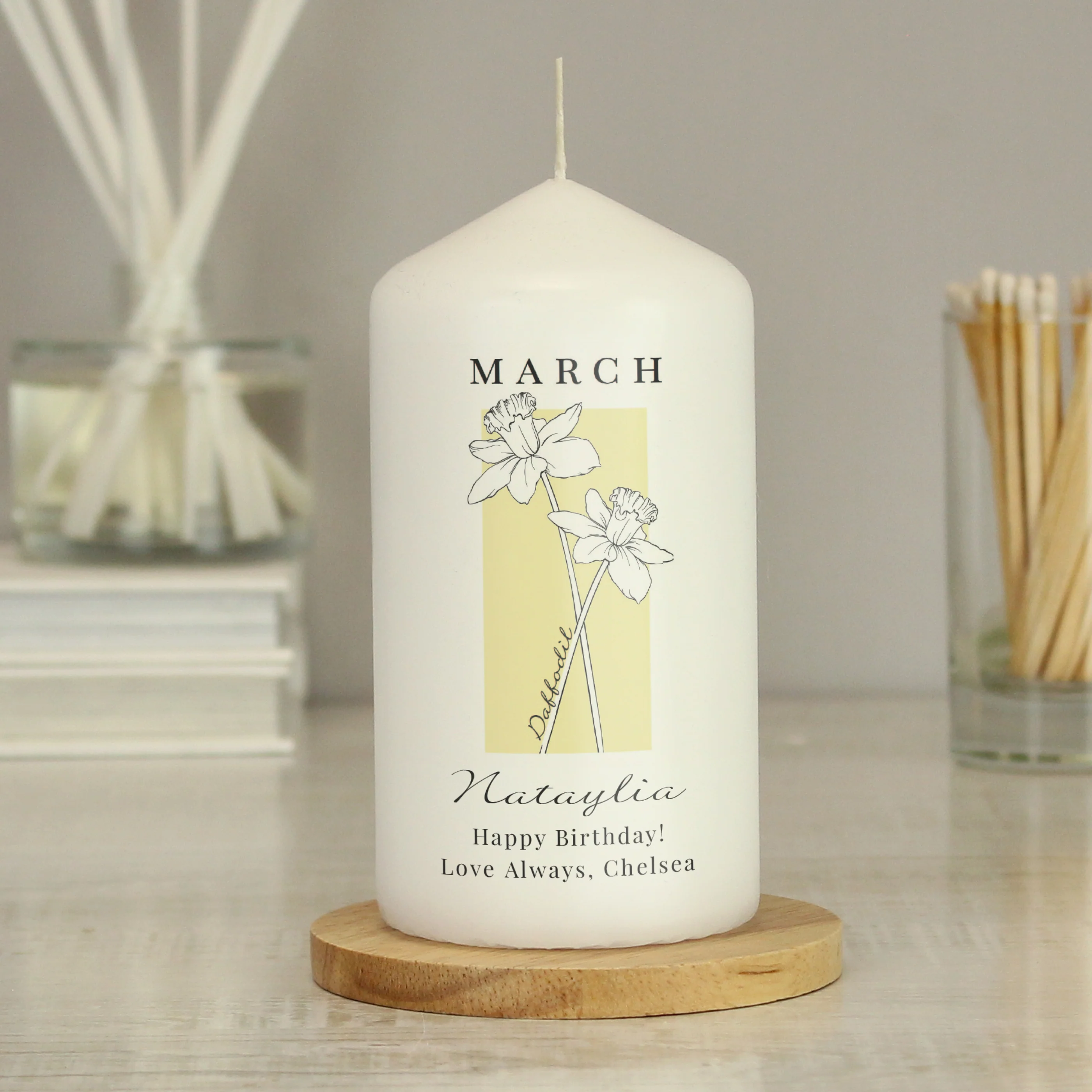 Personalised Birth Flower Pillar Candle - Image 3