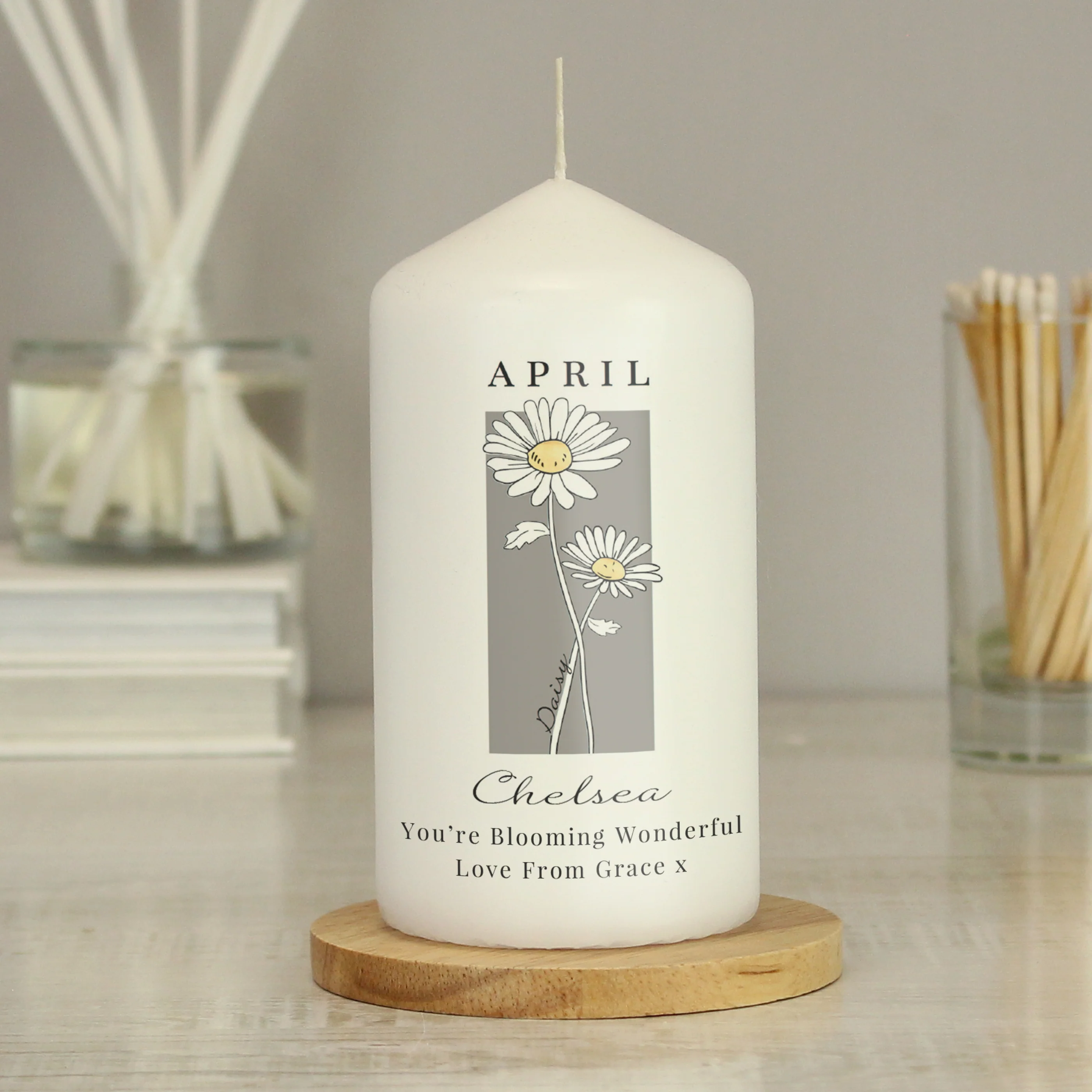 Personalised Birth Flower Pillar Candle - Image 4