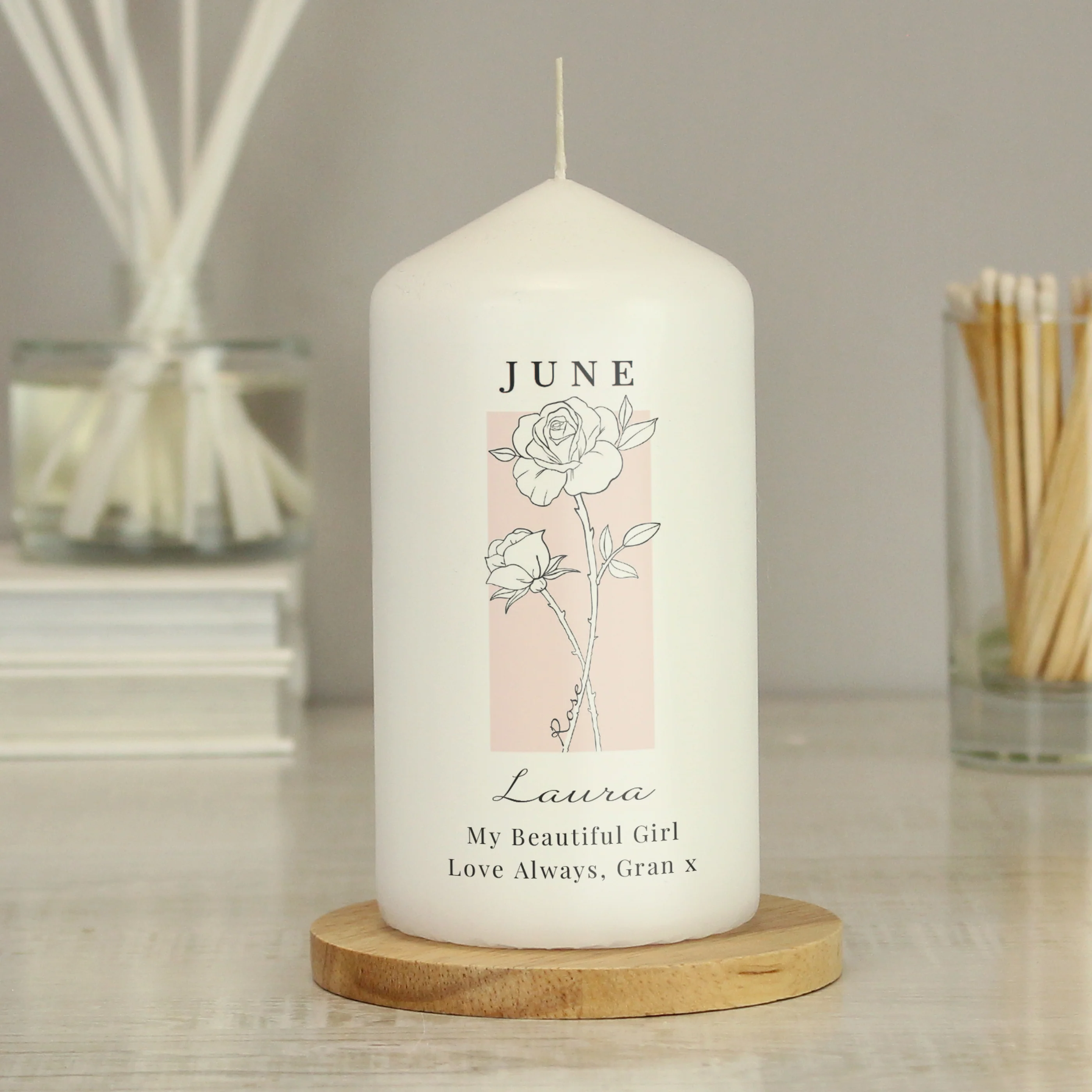 Personalised Birth Flower Pillar Candle - Image 7