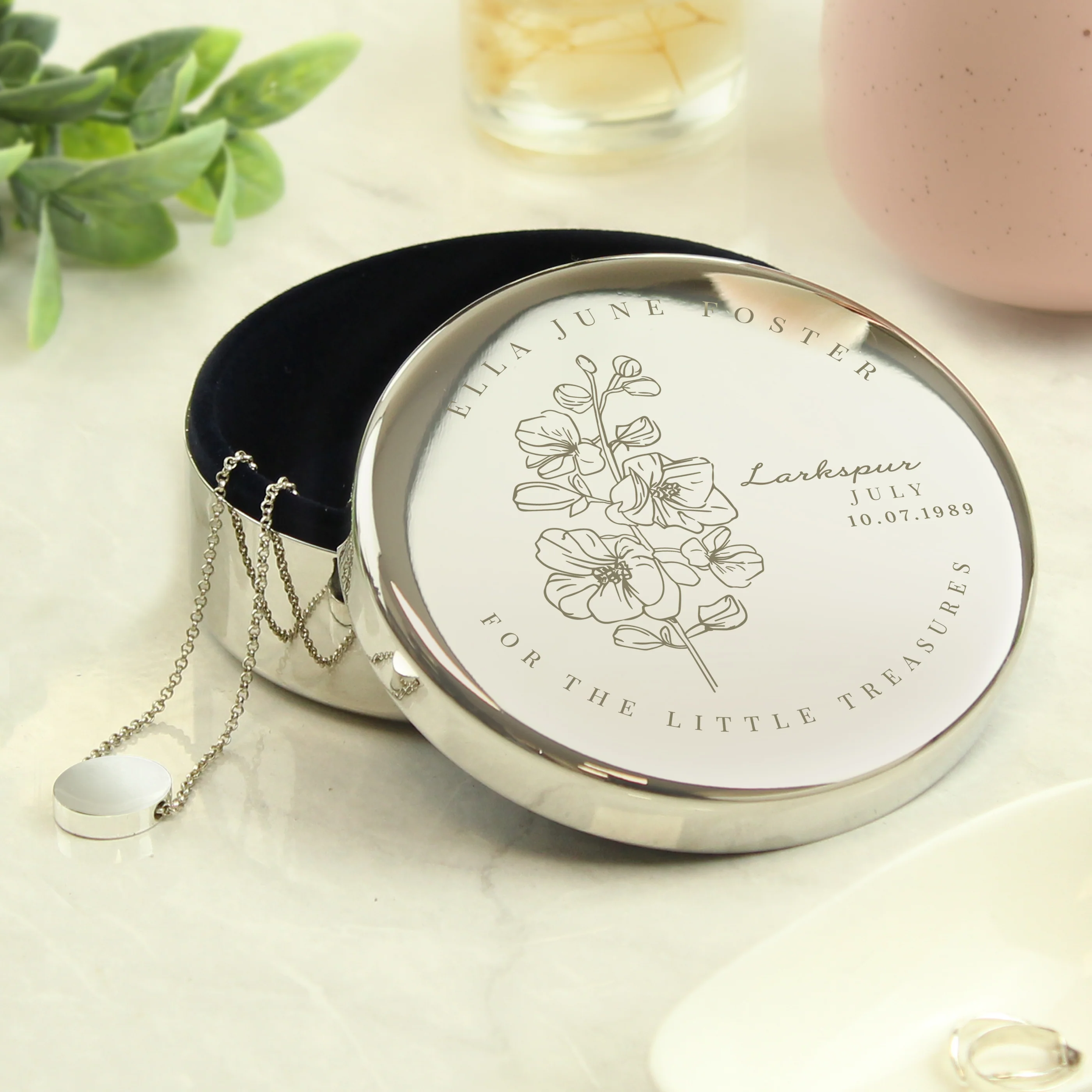 Personalised Birth Month Birth Flower Round Trinket Box - Image 25