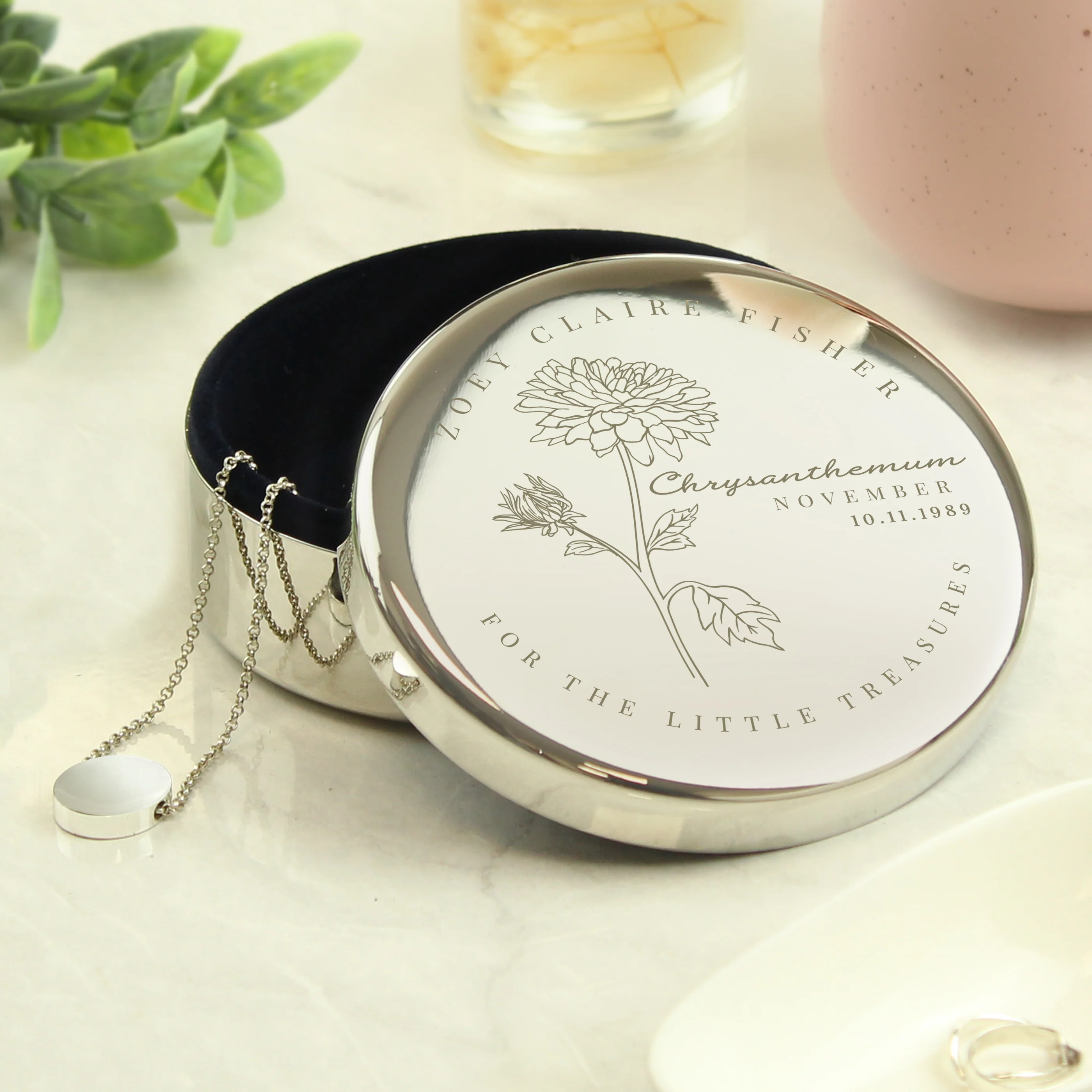 Personalised Birth Month Birth Flower Round Trinket Box - Image 41