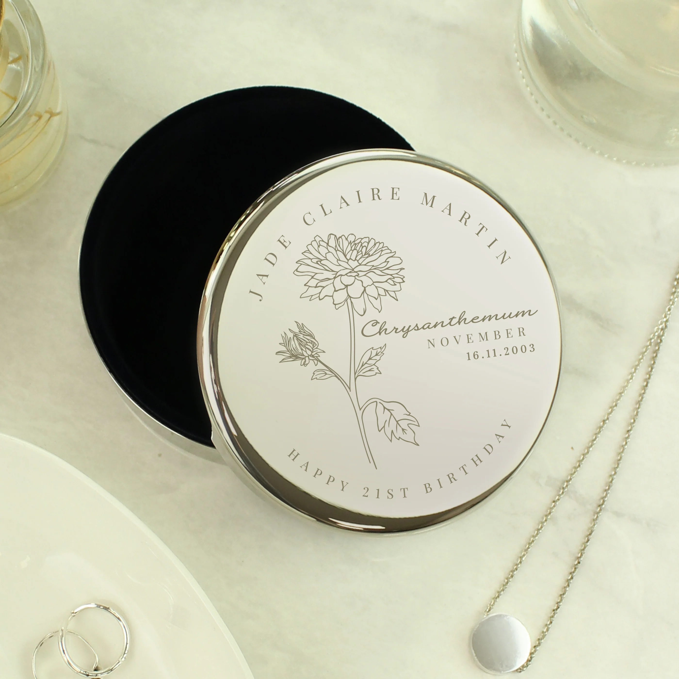 Personalised Birth Month Birth Flower Round Trinket Box - Image 42
