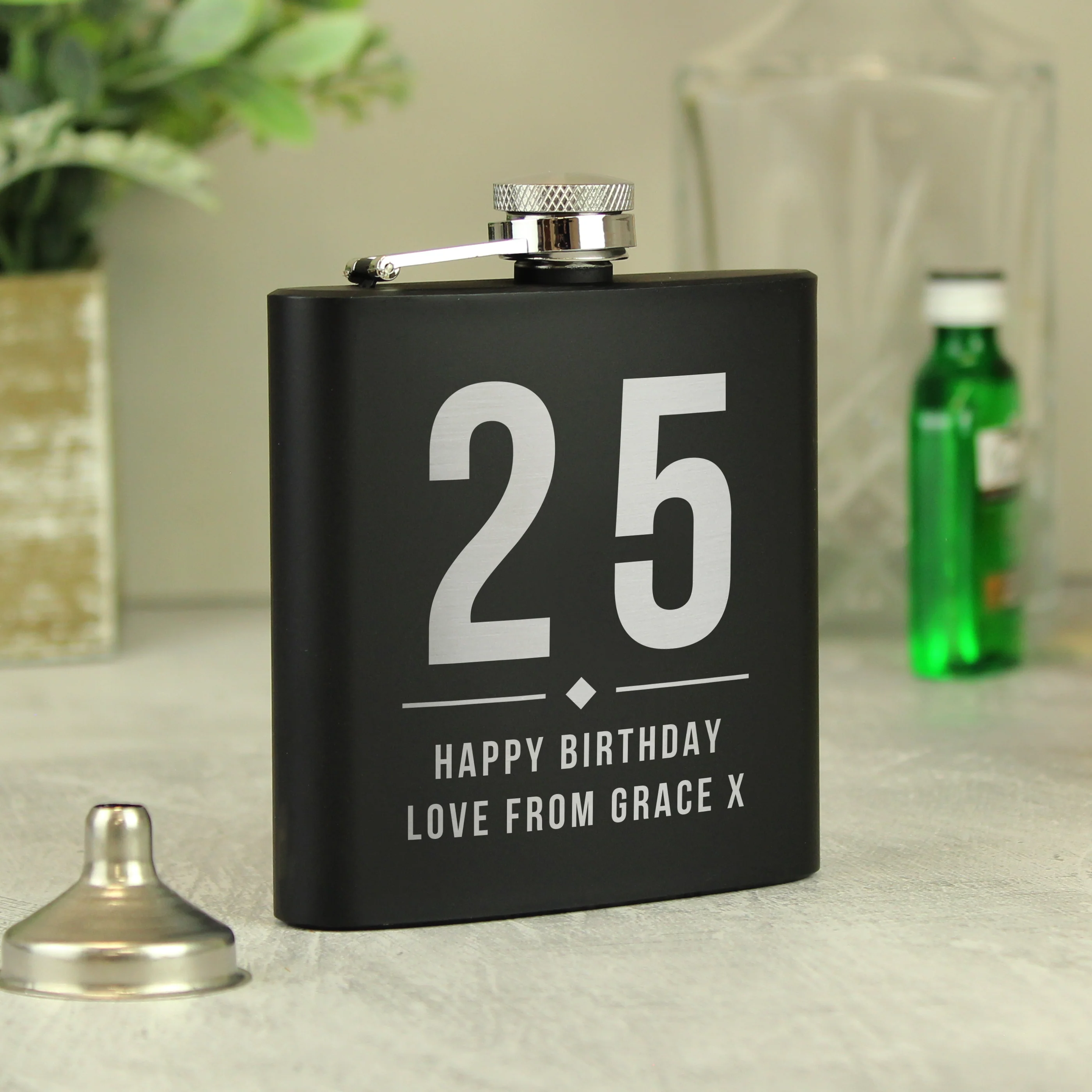 Personalised Birthday Black Hip Flask - Image 3