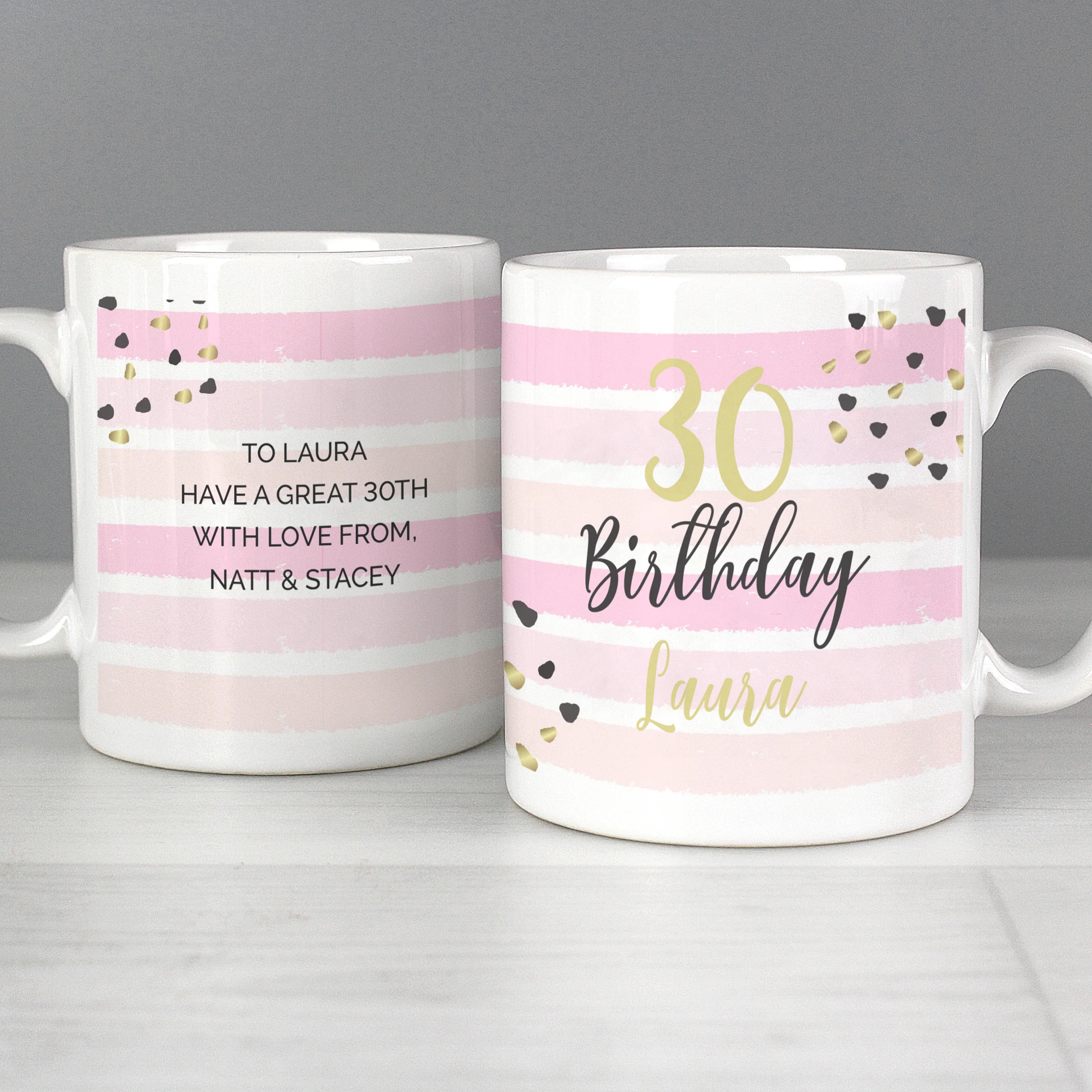 Personalised Birthday Gold and Pink Stripe Mug - Image 5