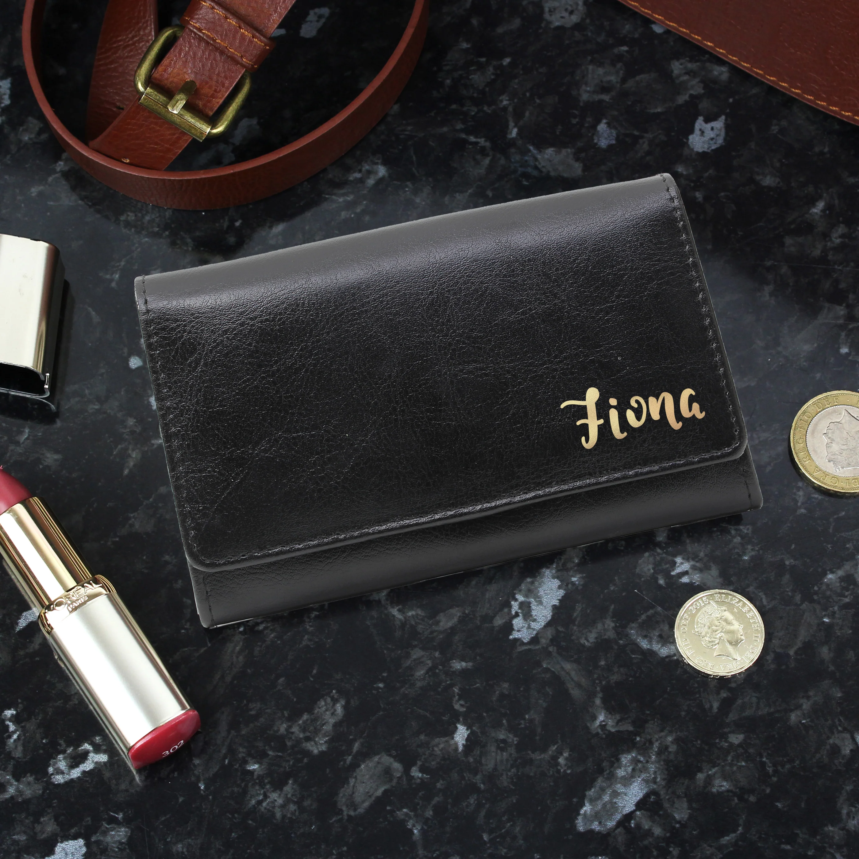 Personalised Black Leather Purse - Image 3