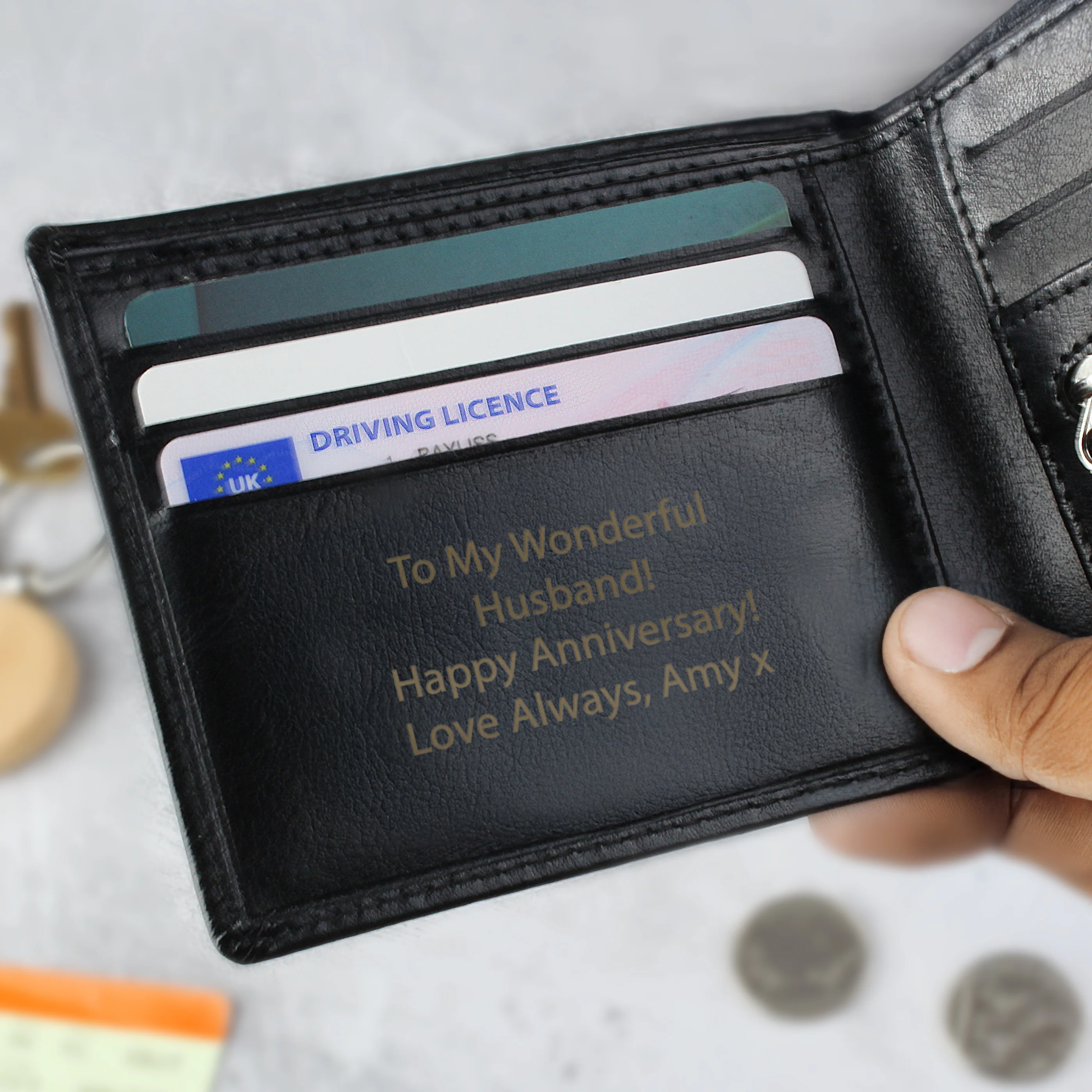 Personalised Black Leather Wallet - Image 3
