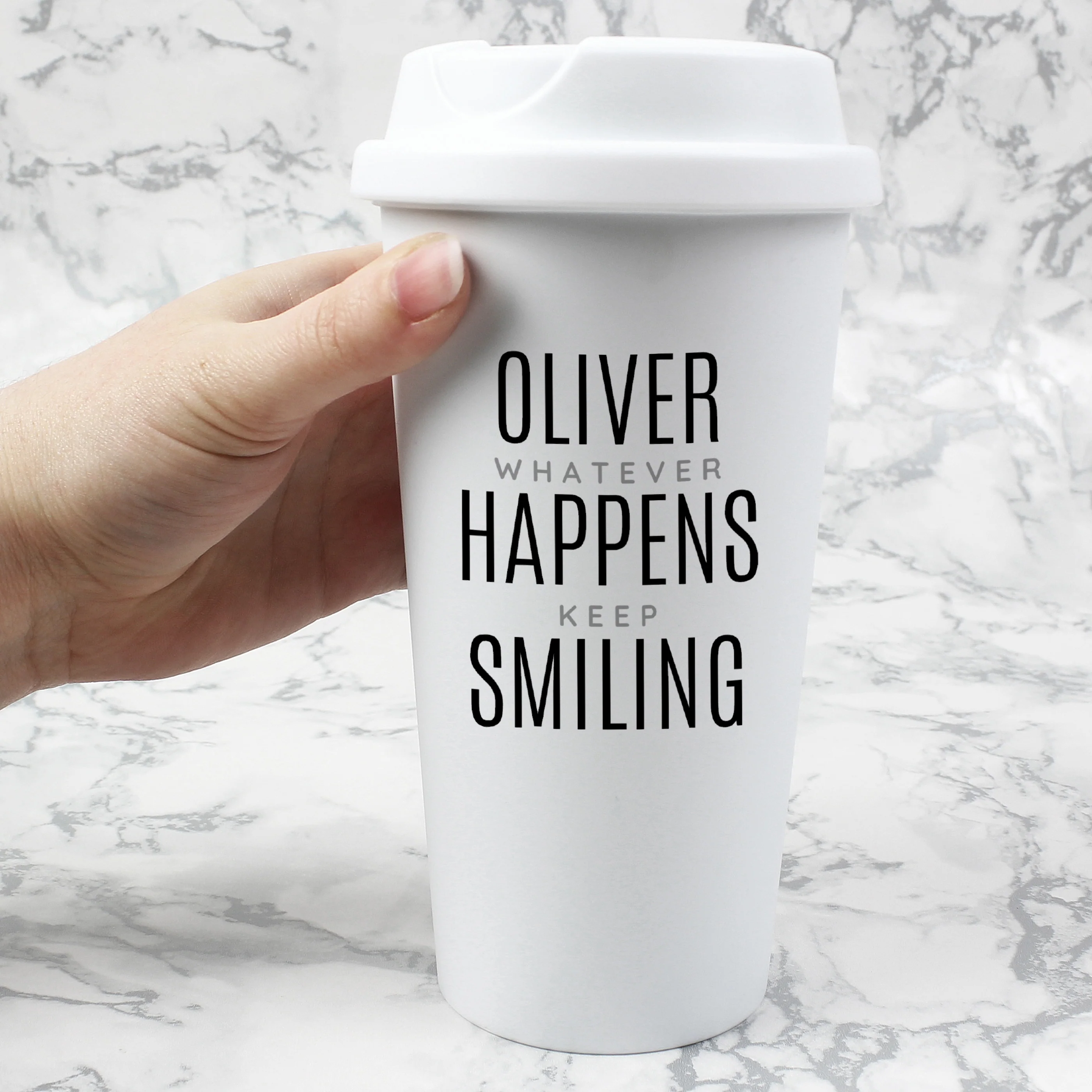 Personalised Black Text Slogan Insulated Reusable Eco Travel Cup - Image 3