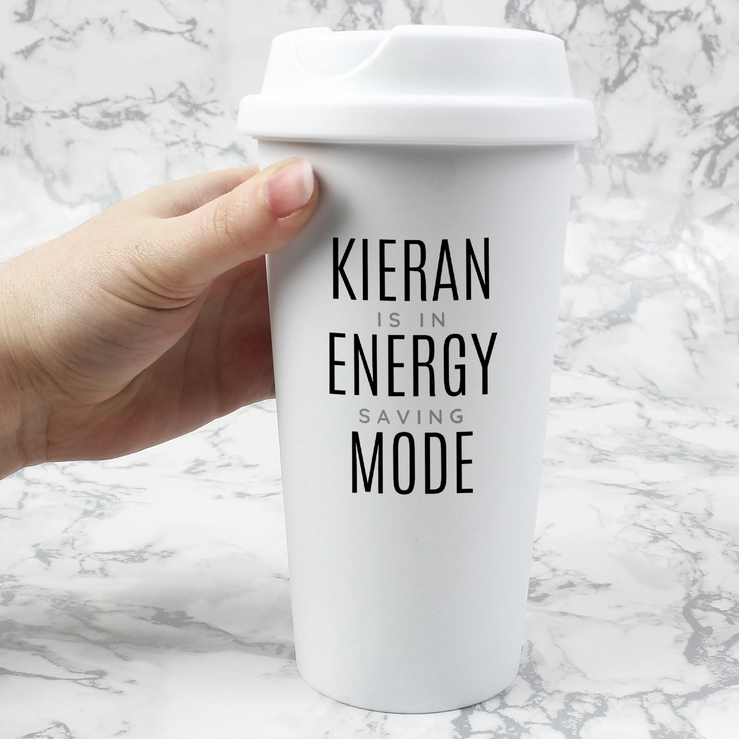 Personalised Black Text Slogan Insulated Reusable Eco Travel Cup - Image 5