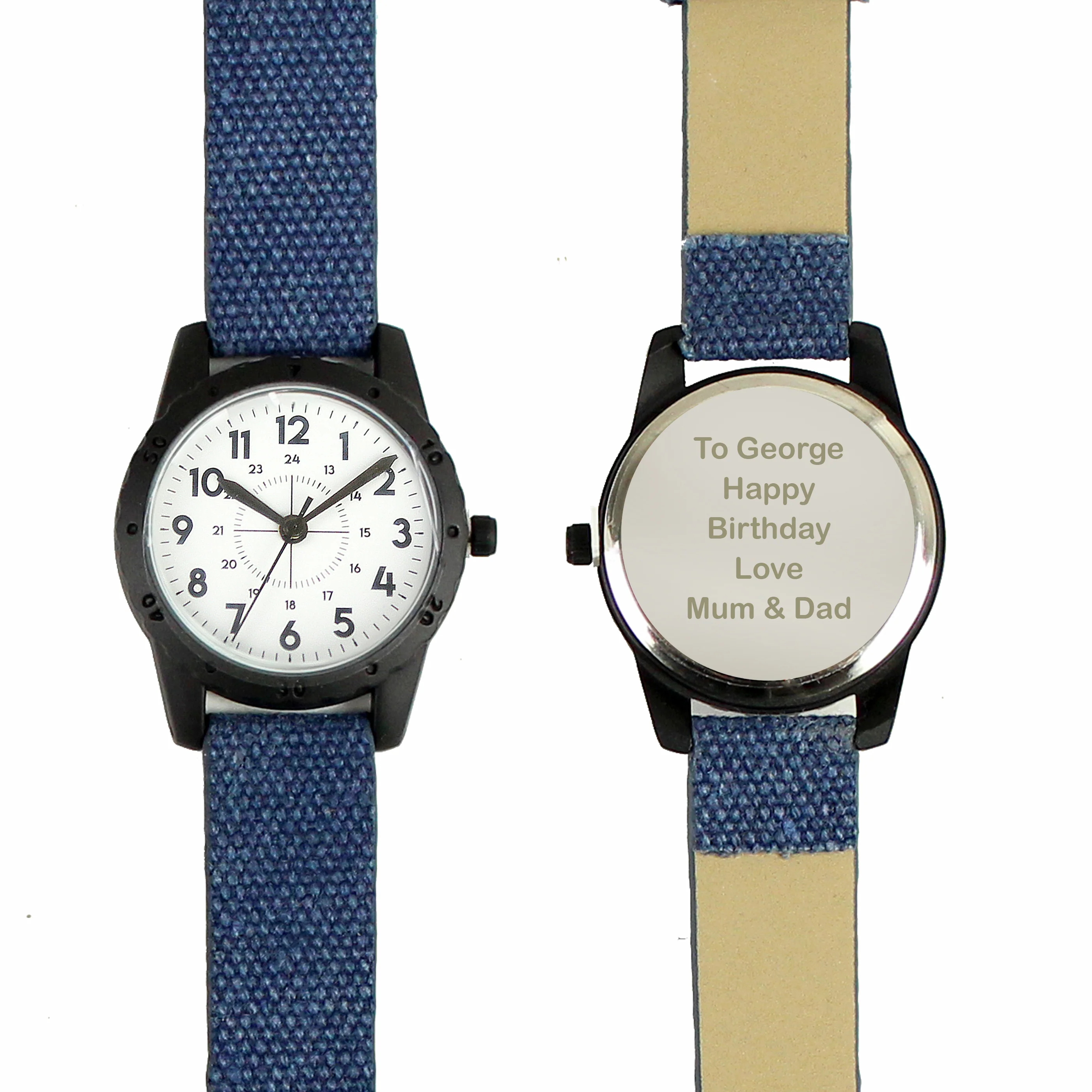 Personalised Black with Blue Canvas Strap Boys Watch - Image 5