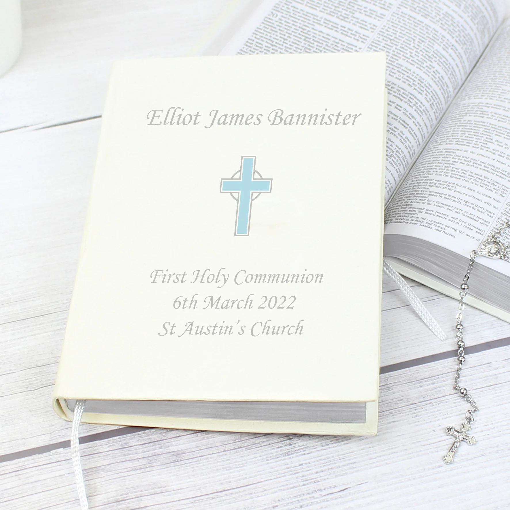 Personalised Blue Cross Holy Bible - Eco-friendly - Image 2