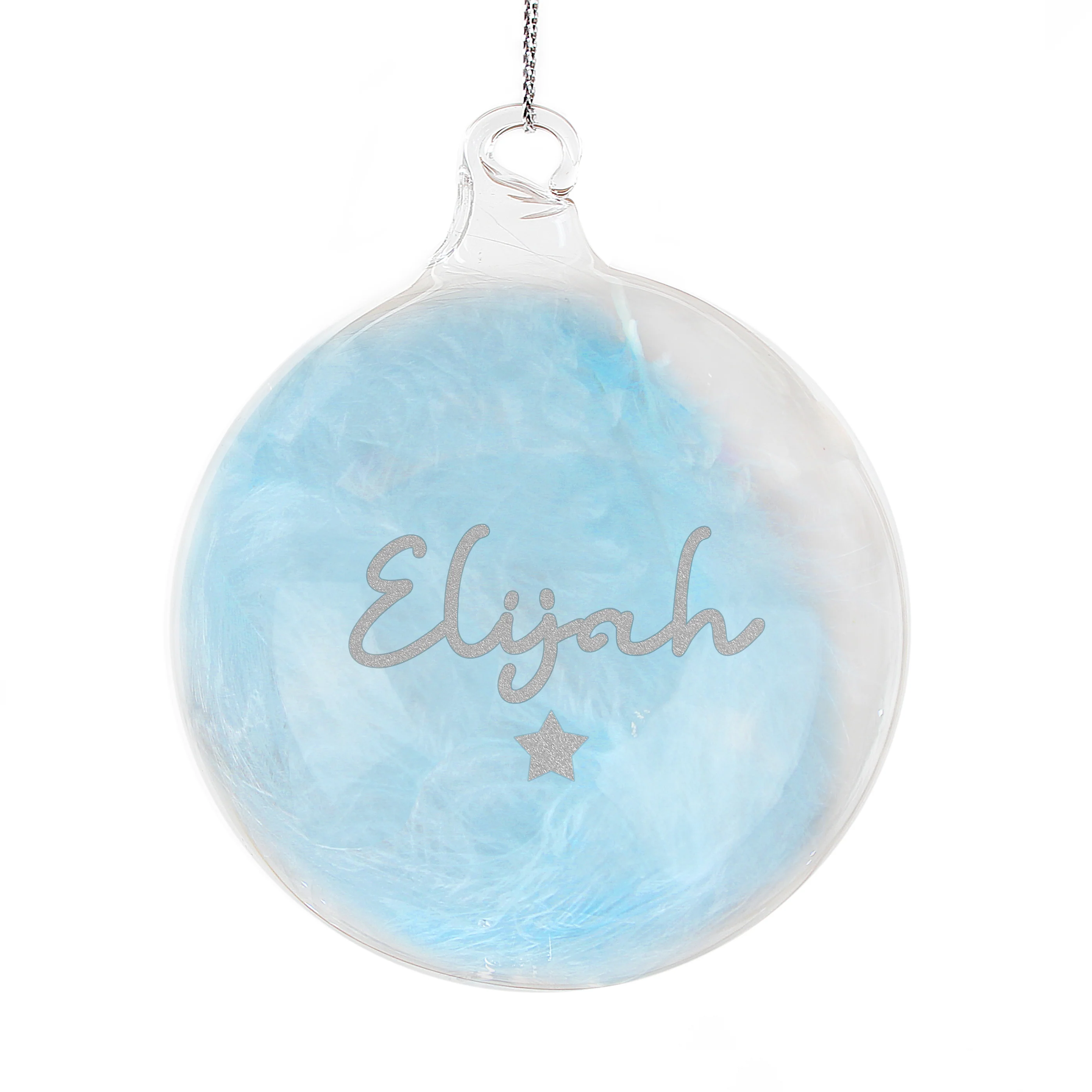 Personalised Blue Feather Silver Star Glass Bauble - Image 5