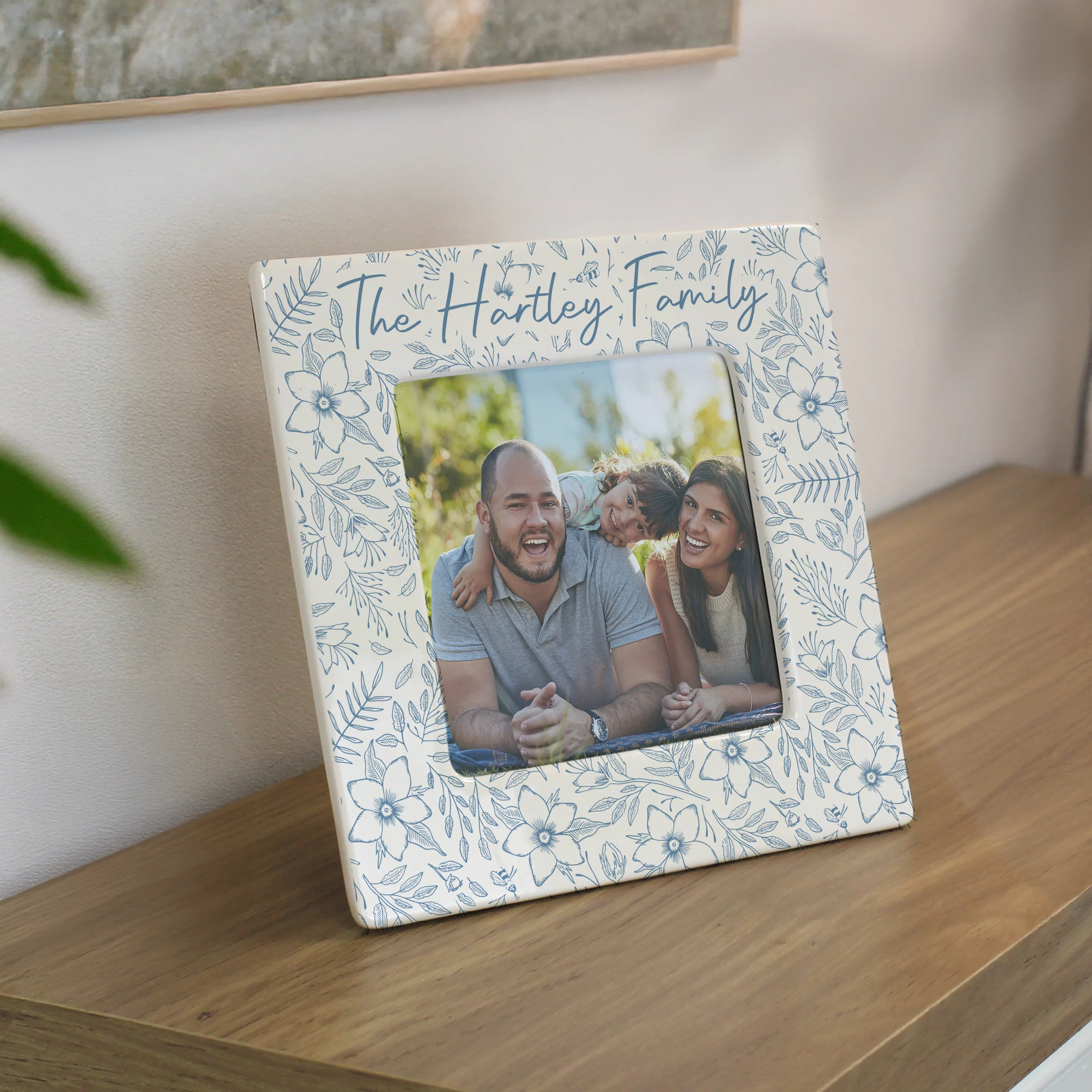 Personalised Blue Floral Ceramic 4x4 Frame - Image 3