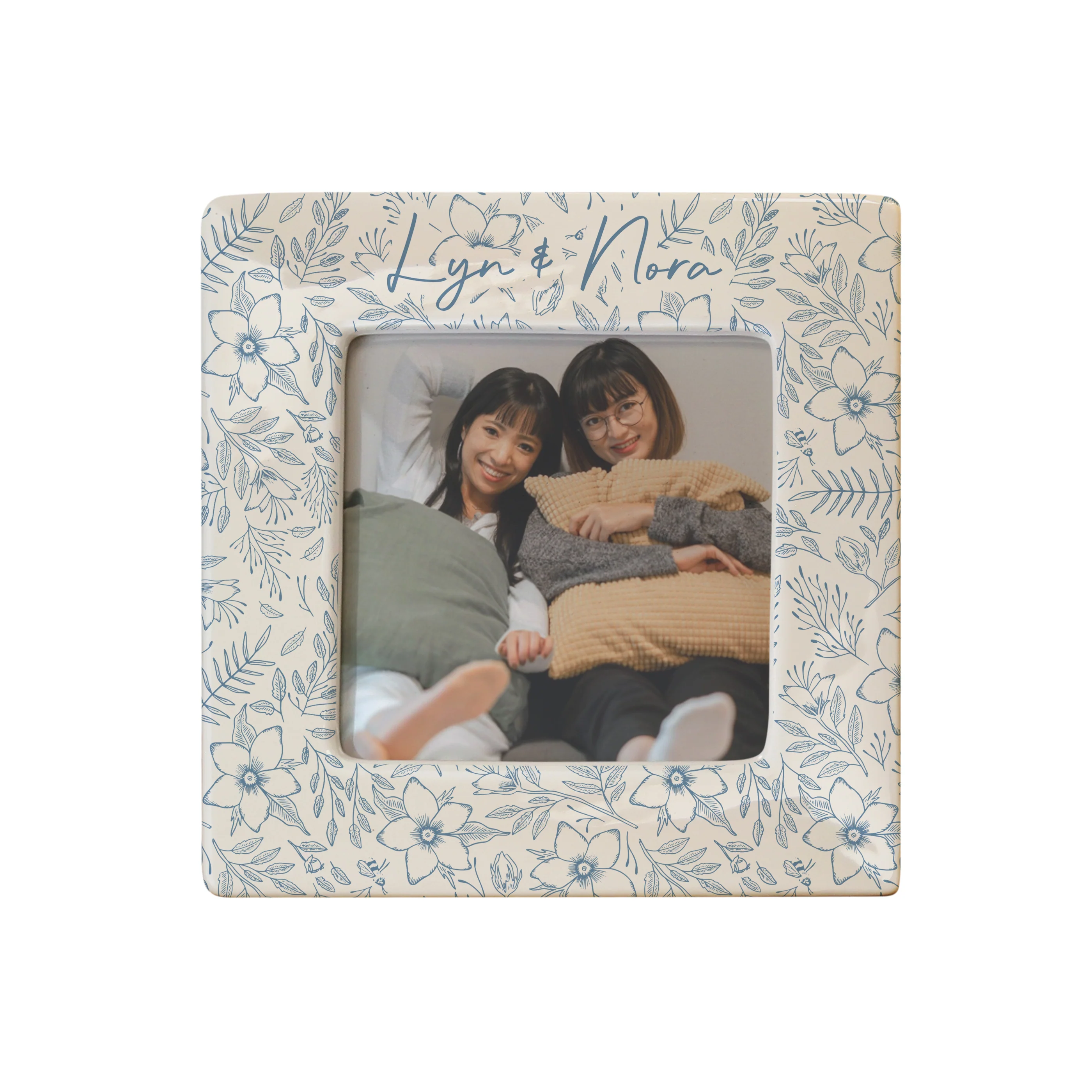 Personalised Blue Floral Ceramic 4x4 Frame - Image 4