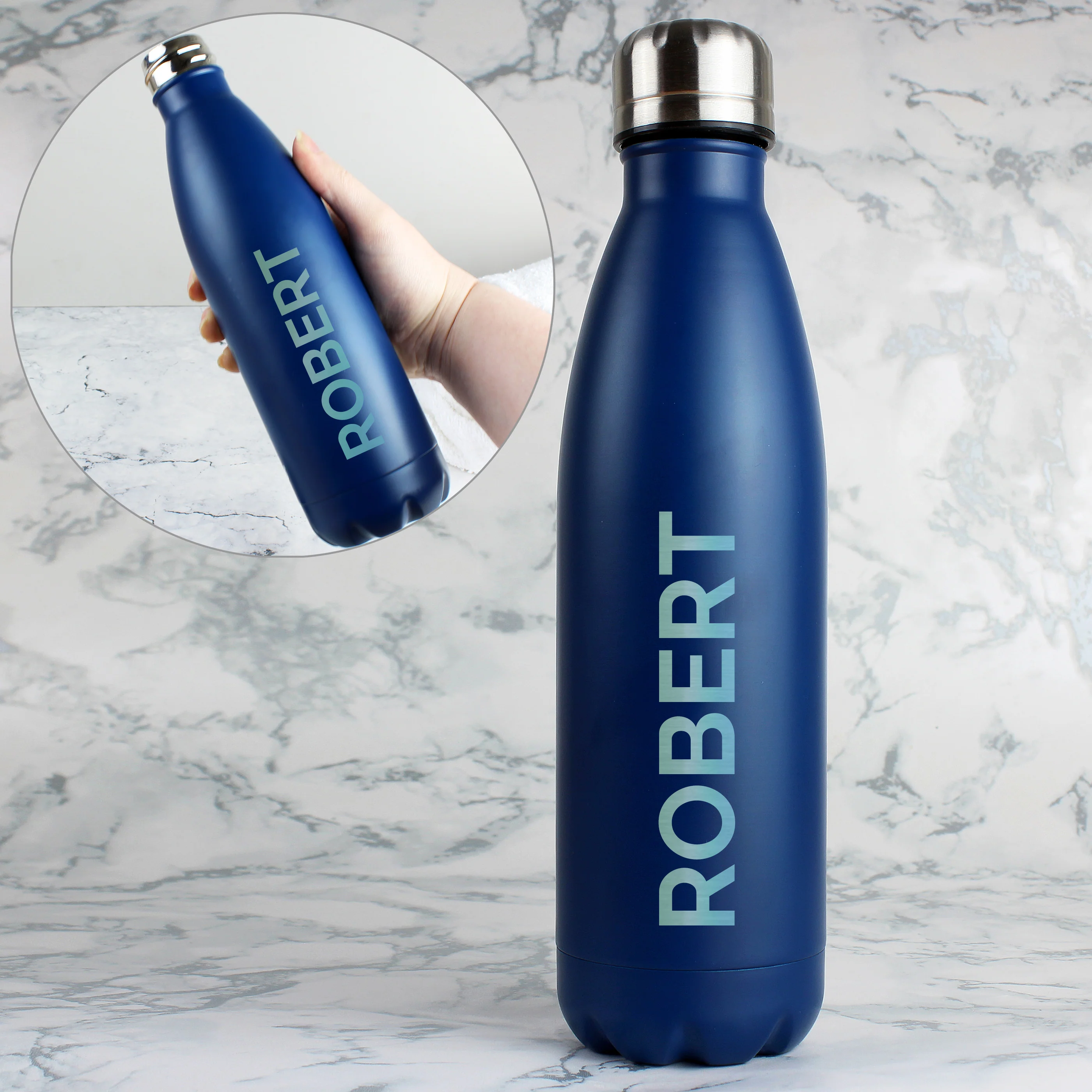 Personalised Blue Metal Insulated Drinks Bottle - Image 6