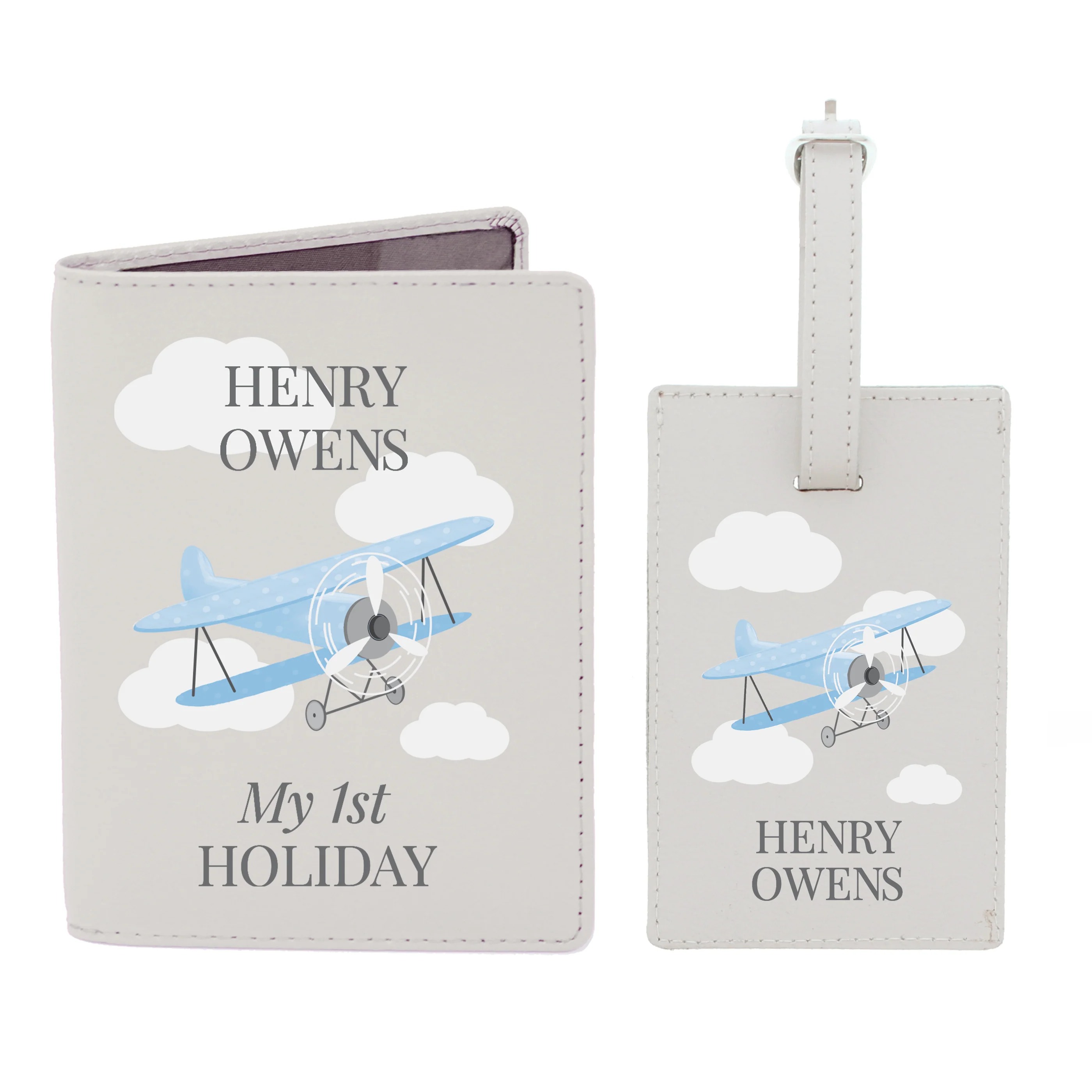 Personalised Blue Plane Passport Holder & Luggage Tag Set - Image 2