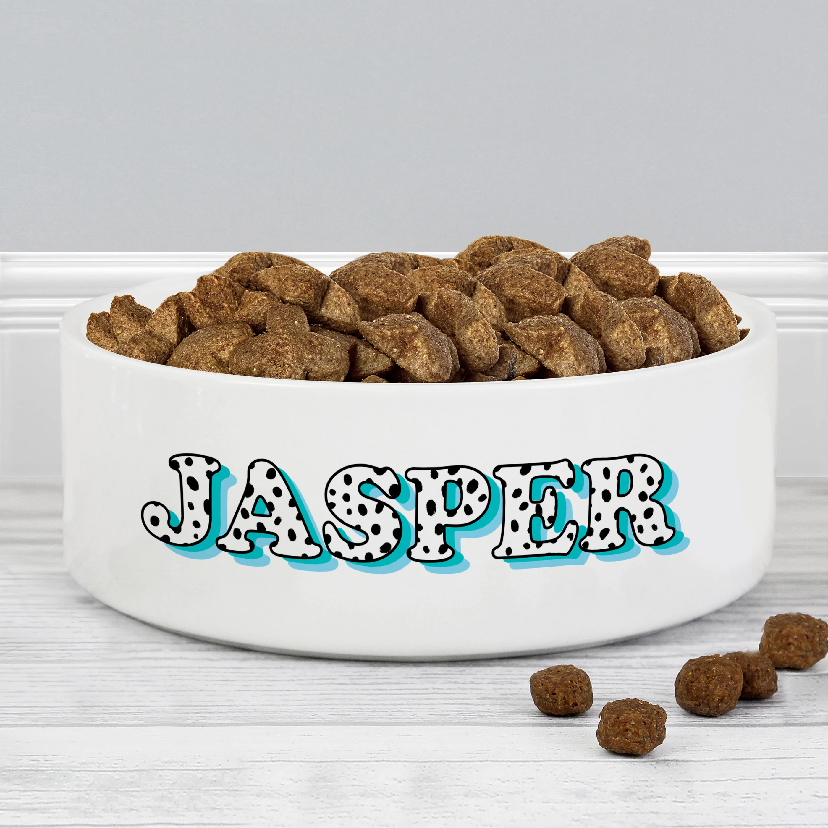 Personalised Blue Spots Name 14cm Medium Pet Bowl - Image 3